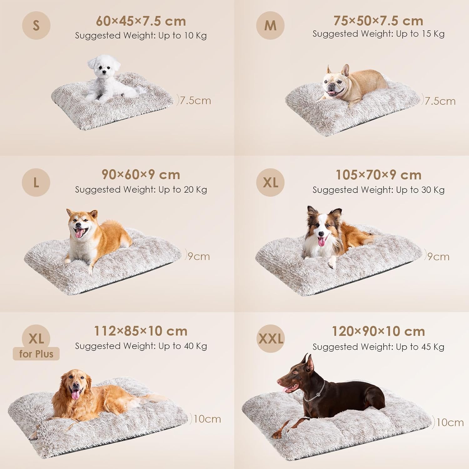 Detalle de EHEYCIGA Fluffy Dog Crate Bed Medium | Calming, Washable Mat with Non-Slip Base (75x50x7.5cm)