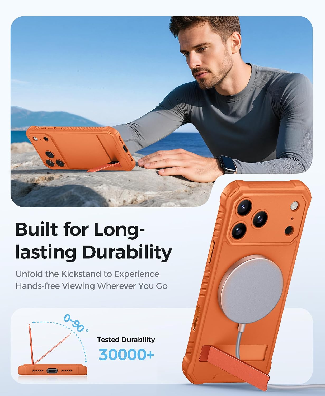 Detalle de ASAFCASE Magnetic iPhone 17 Pro Max Case with Built-in Stand & MagSafe Compatibility (Orange)