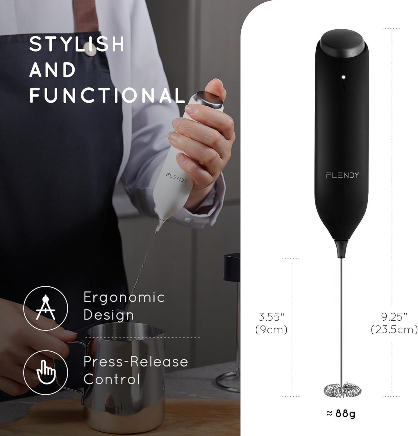 Thumbnail 2 de Flendy Rechargeable Milk Frother Handheld: 2-in-1 USB-C Charging with Stand