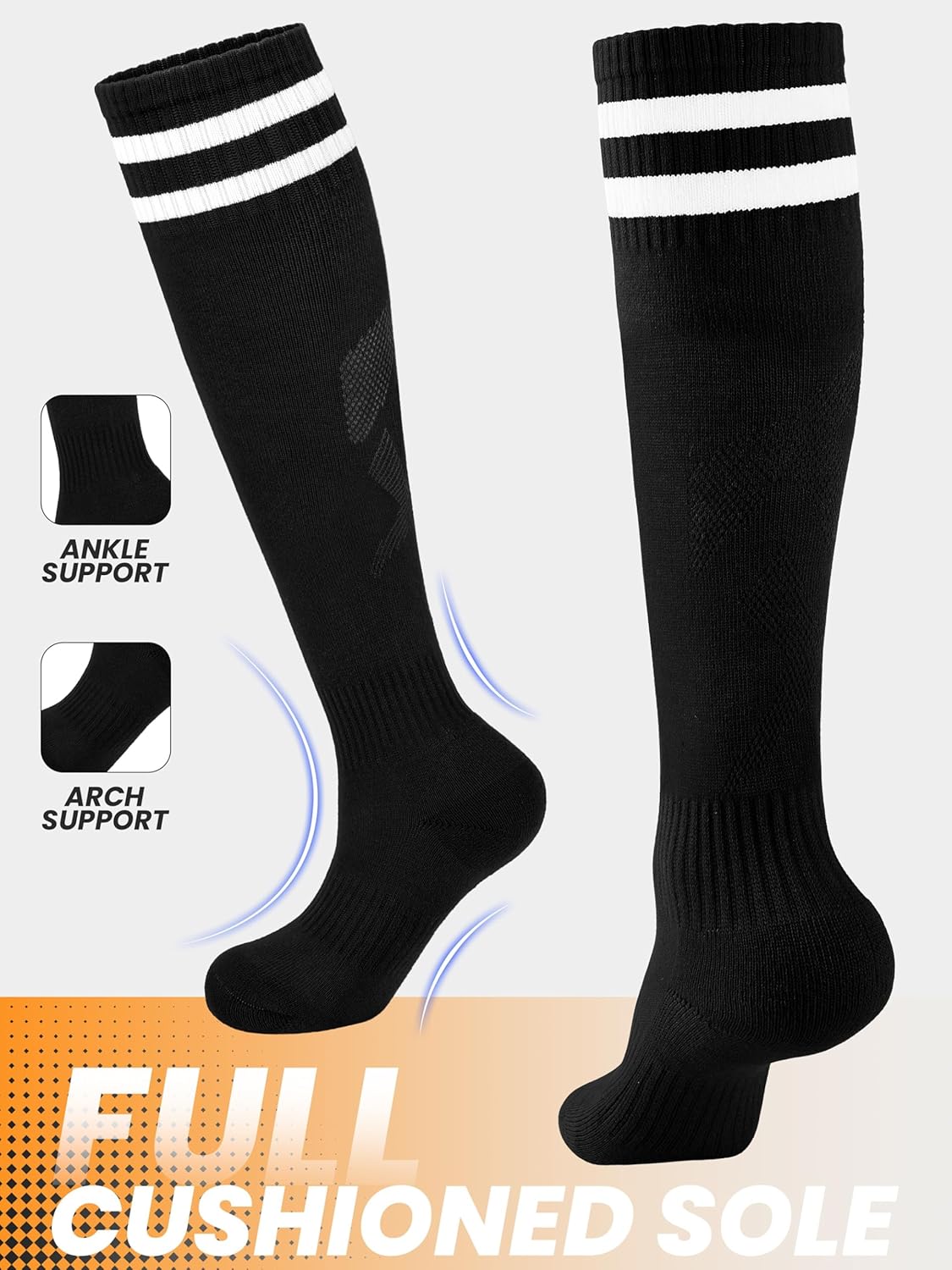 Thumbnail 2 de Hryrbay 4 Pairs Kids Cotton Soccer Socks (Cushioned, Striped) for Boys & Girls, Knee-High Style