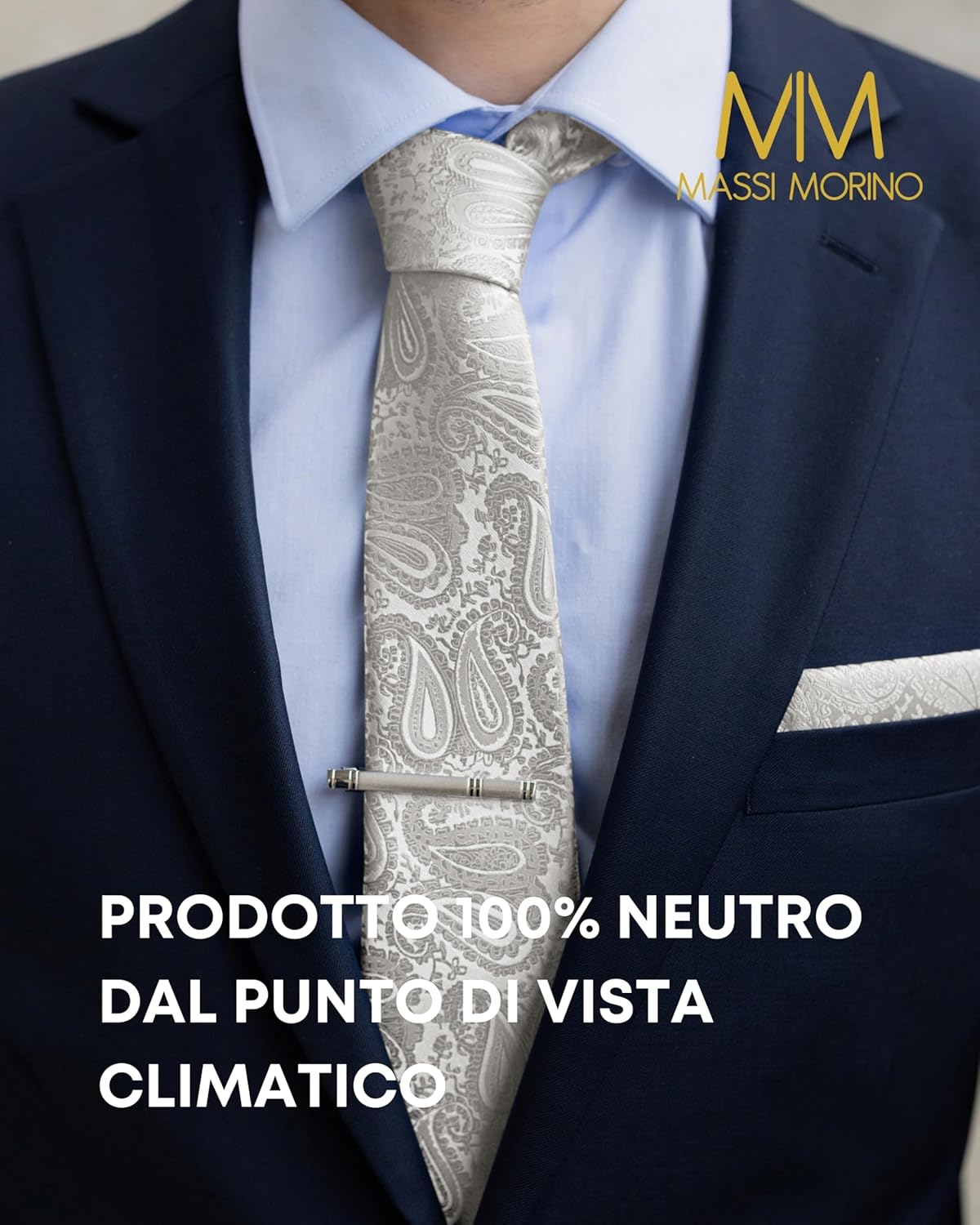 Thumbnail 5 de Massi Morino set cravatta, fazzoletto, gemelli e fermacravatta con guida per nodo Windsor (con confezione regalo)