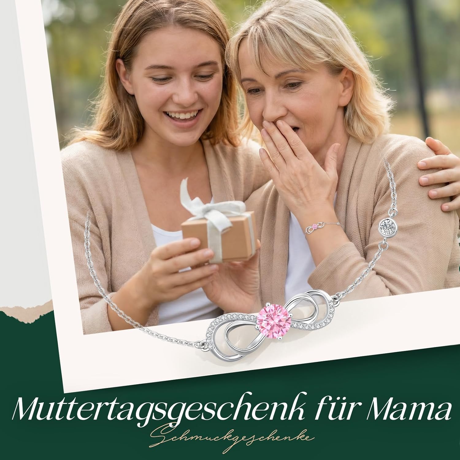 Thumbnail 1 de CDE Infinity Armband für Damen mit Herz & Zirkonia – Geburtssteinarmkette in Roségold (mit Verlängerung)