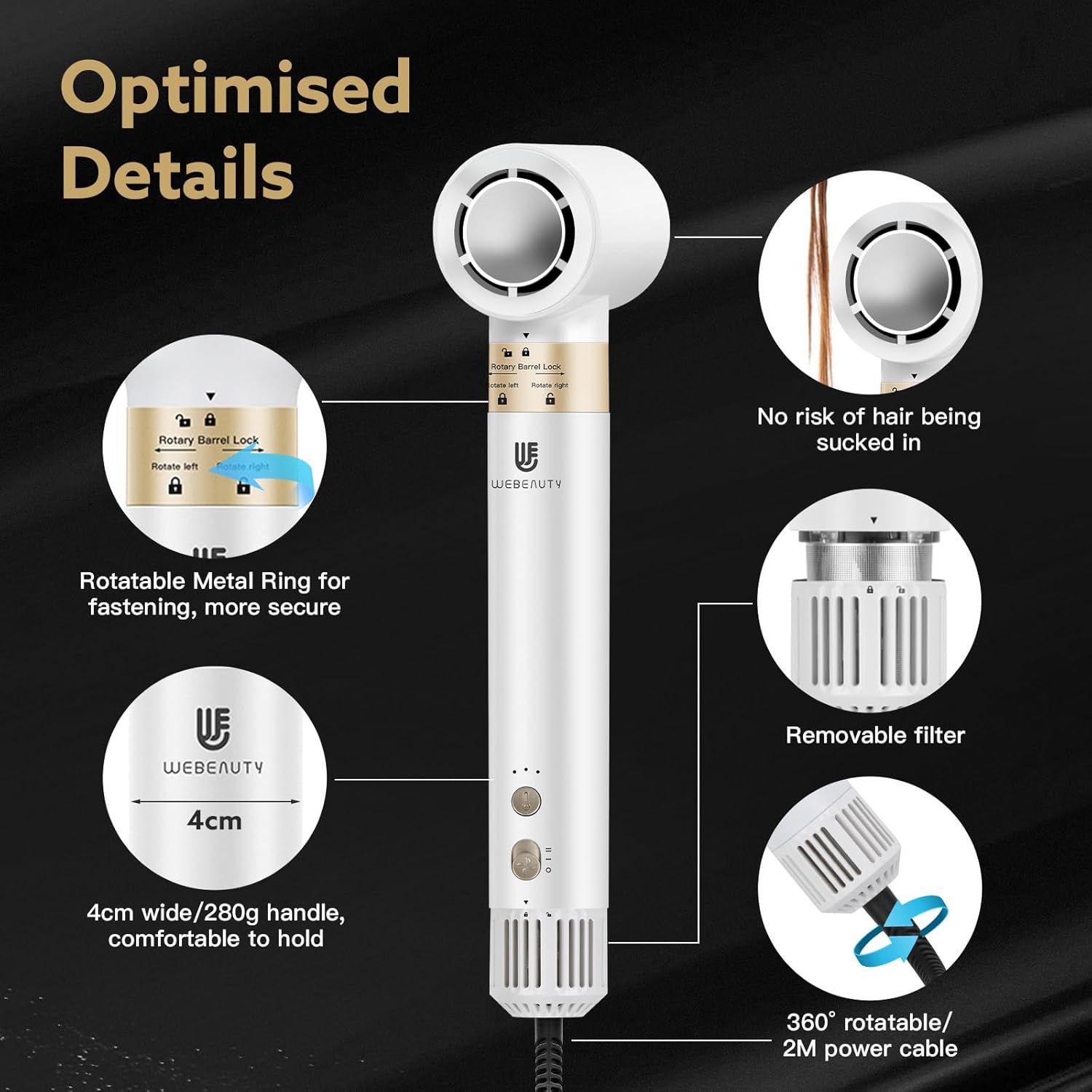 Thumbnail 6 de webeauty [6 in 1] Phon Capelli 110.000 giri/min e 500 milioni di ioni con 5 accessori, bianco