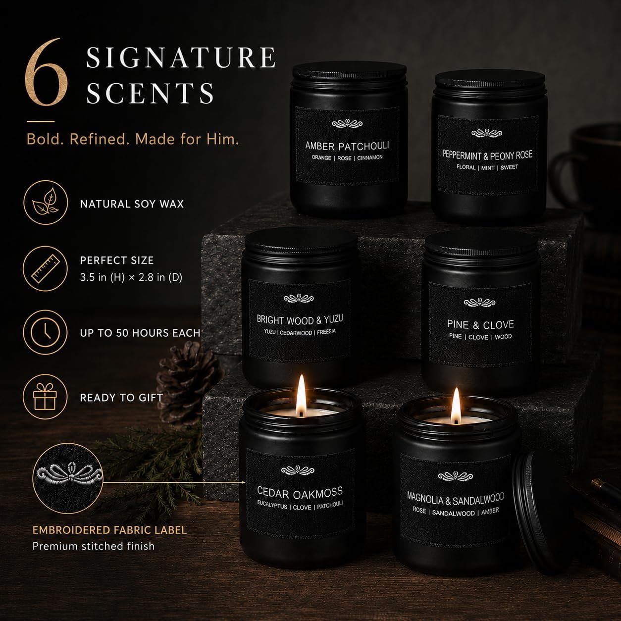 Detalle de 6 Pack Candles for Home: Scented Aromatherapy Gift Set for Men