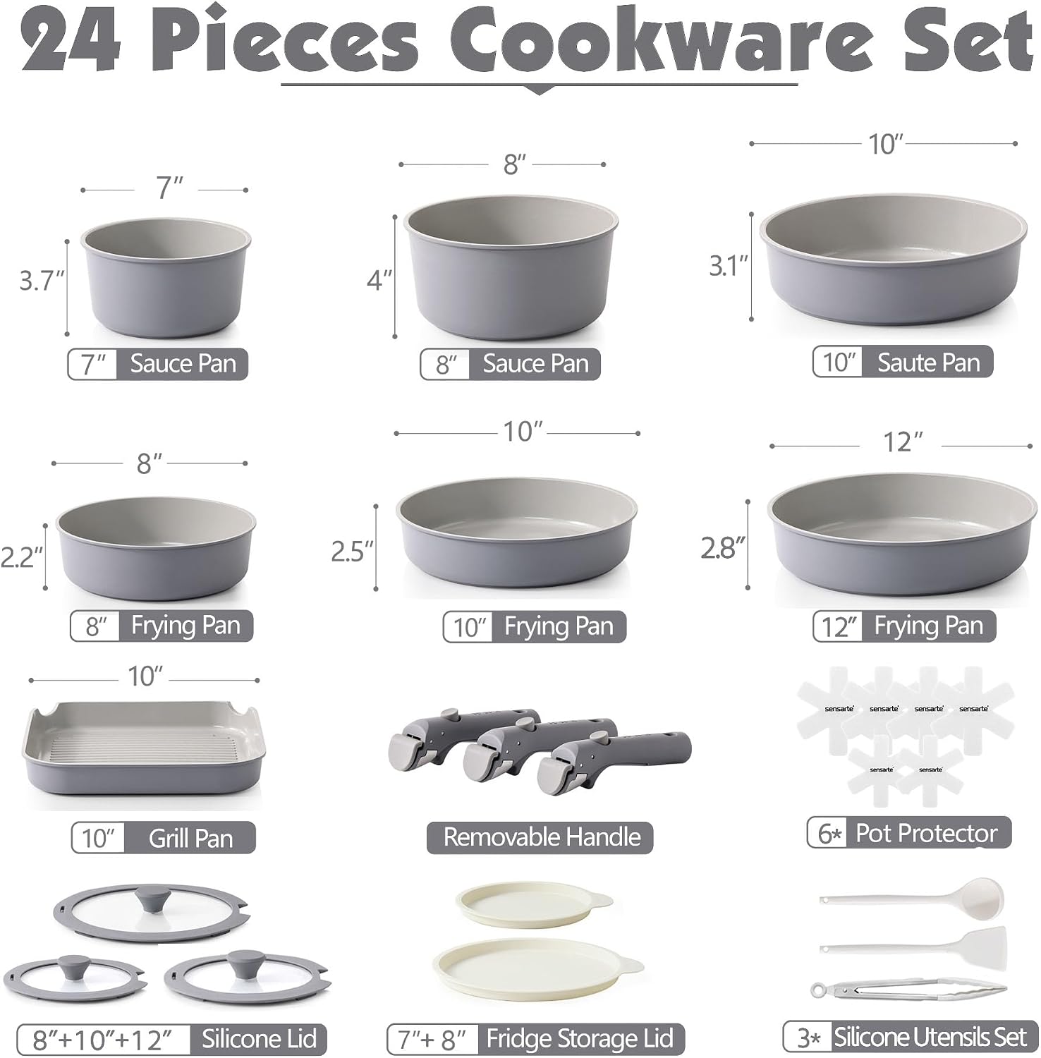 Detalle 2 de SENSARTE 24-Piece Ceramic Cookware Set