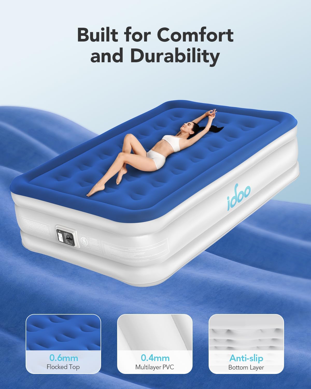 Thumbnail 5 de iDOO Full Air Mattress with Built-In Pump (75×54×16 in) for Guests, Camping, and Home Use