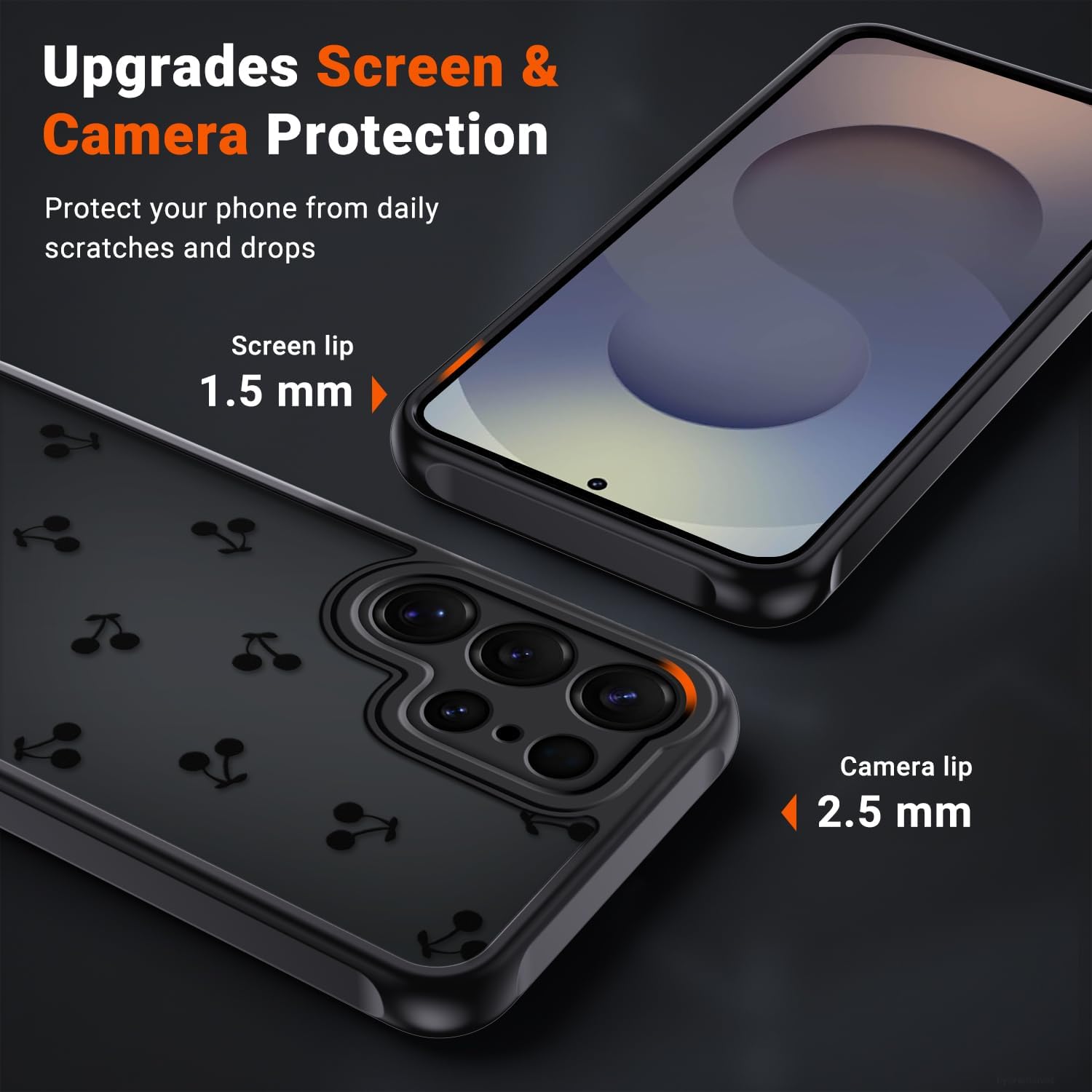 Detalle de XTCASE Coque Galaxy S25 Ultra – Motif Cerise Noir, TPU/PC Transparent, Anti-jaunissement et Anti-choc