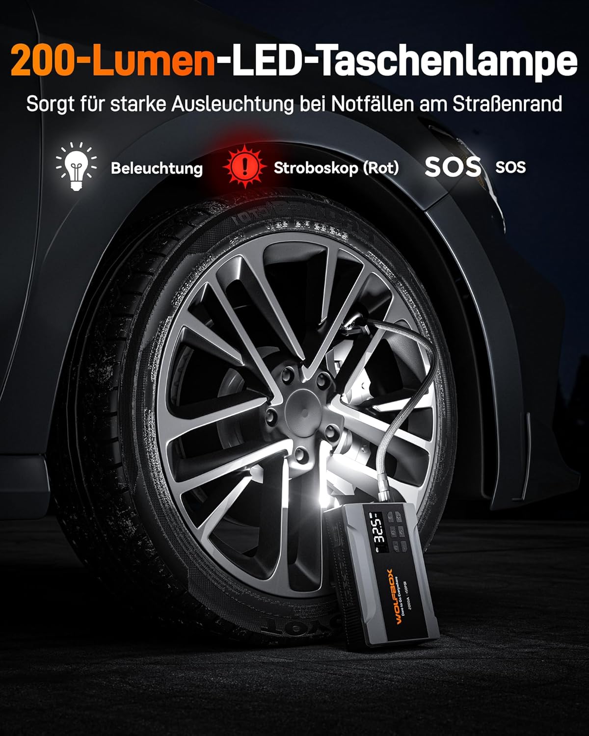 Thumbnail 6 de WOLFBOX 2000A Starthilfe Powerbank mit Luftkompressor (150 PSI) und LED-Notlicht, 10.000 mAh