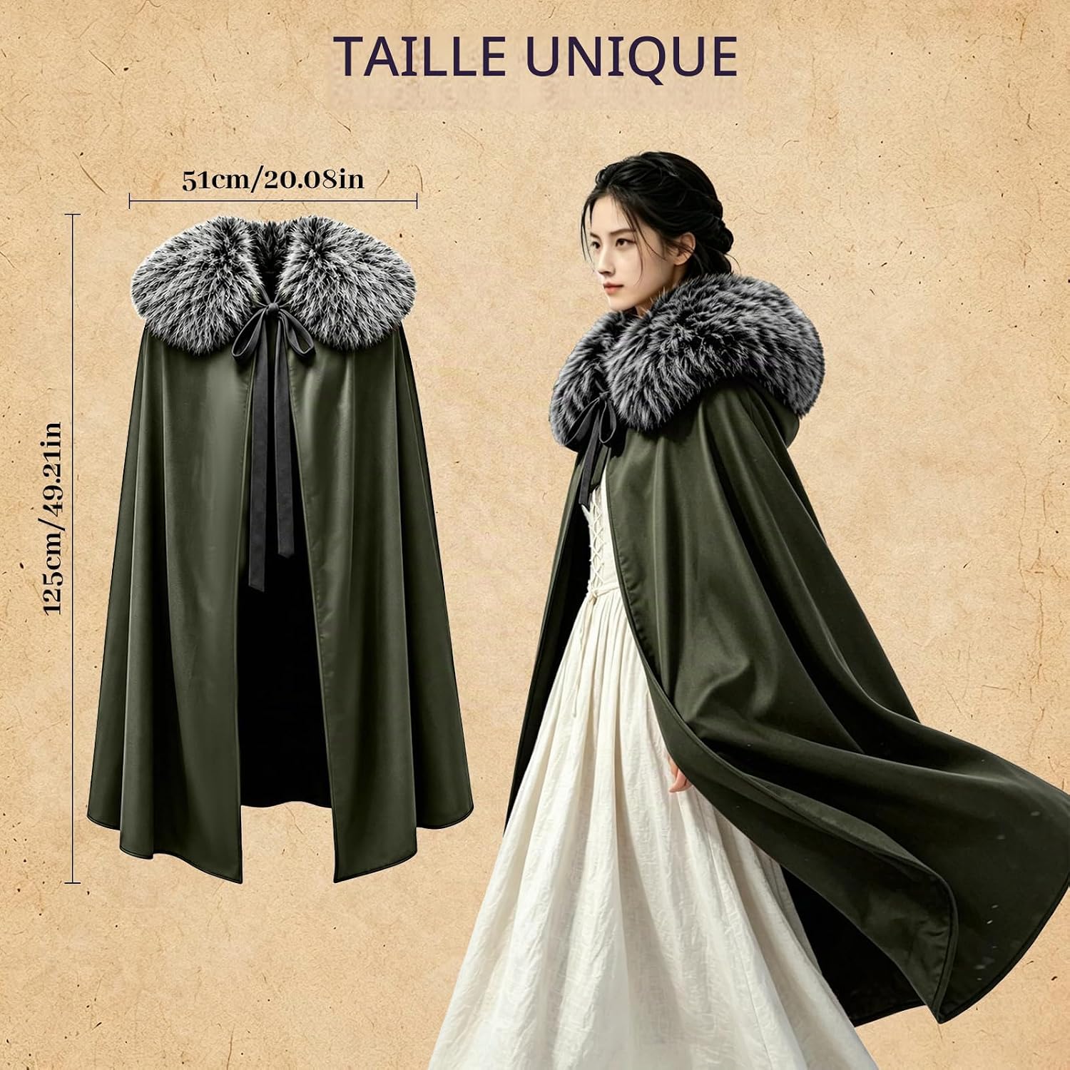 Detalle de HZVRTN Viking-cape met bontkraag voor middeleeuwse cosplay en Halloween