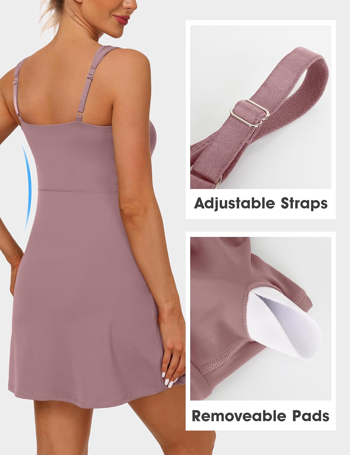 Thumbnail 4 de Desol Robe de tennis à col carré avec poches pour femmes — short intégré et fente latérale