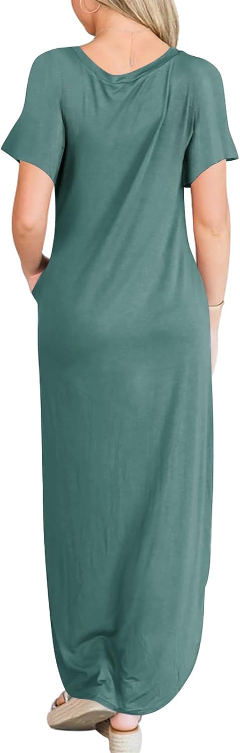 Detalle 2 de ANRABESS Women's Summer Maxi Dress: Loose Fit, Short Sleeves, Beach-Ready Sundress