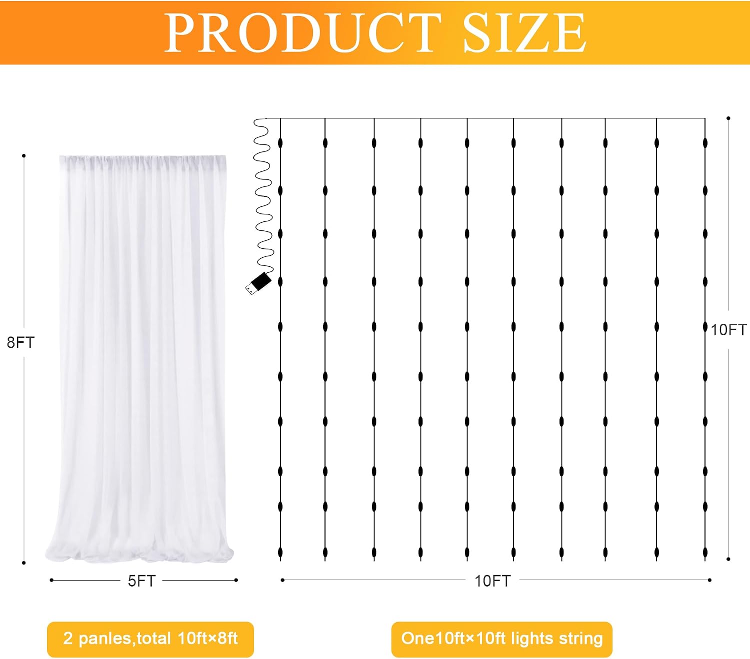 Detalle de Fomcet Tulle Backdrop Curtains with Lights – 2 Panels, 10ft String Lights, 5x8 ft Each