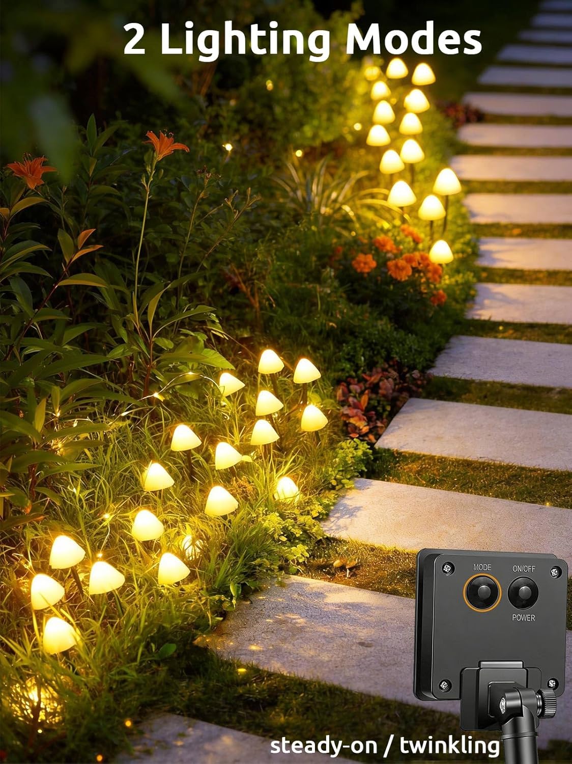 Detalle 2 de Joycome Solar Garden Ornaments 5m 20 LED Mushroom Stake Lights (IP65, Warm White)