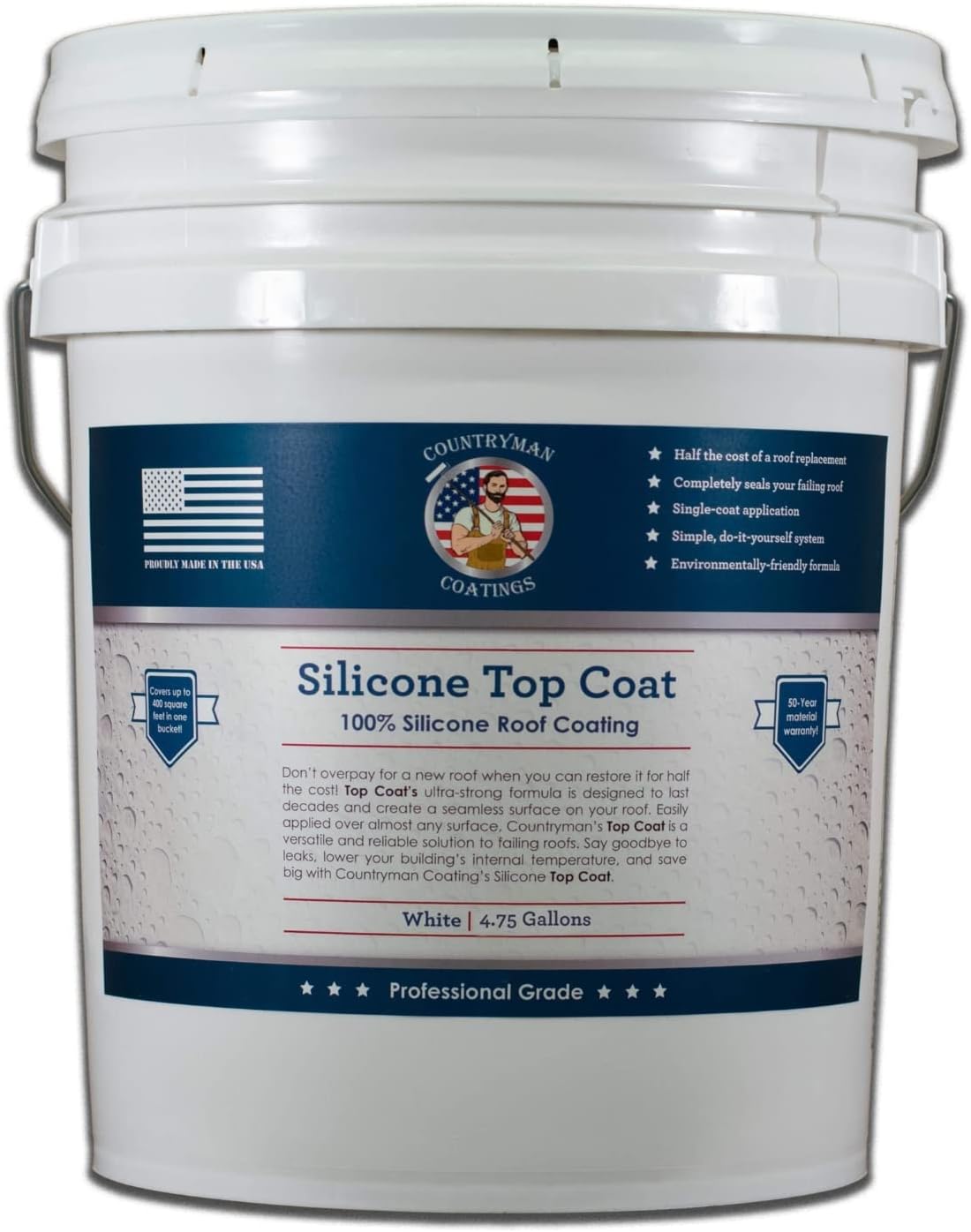 Countryman Coatings 100% Silicone Roof Coating (White) for RVs, Campers & Flat Roofs, 4.75 Gallon