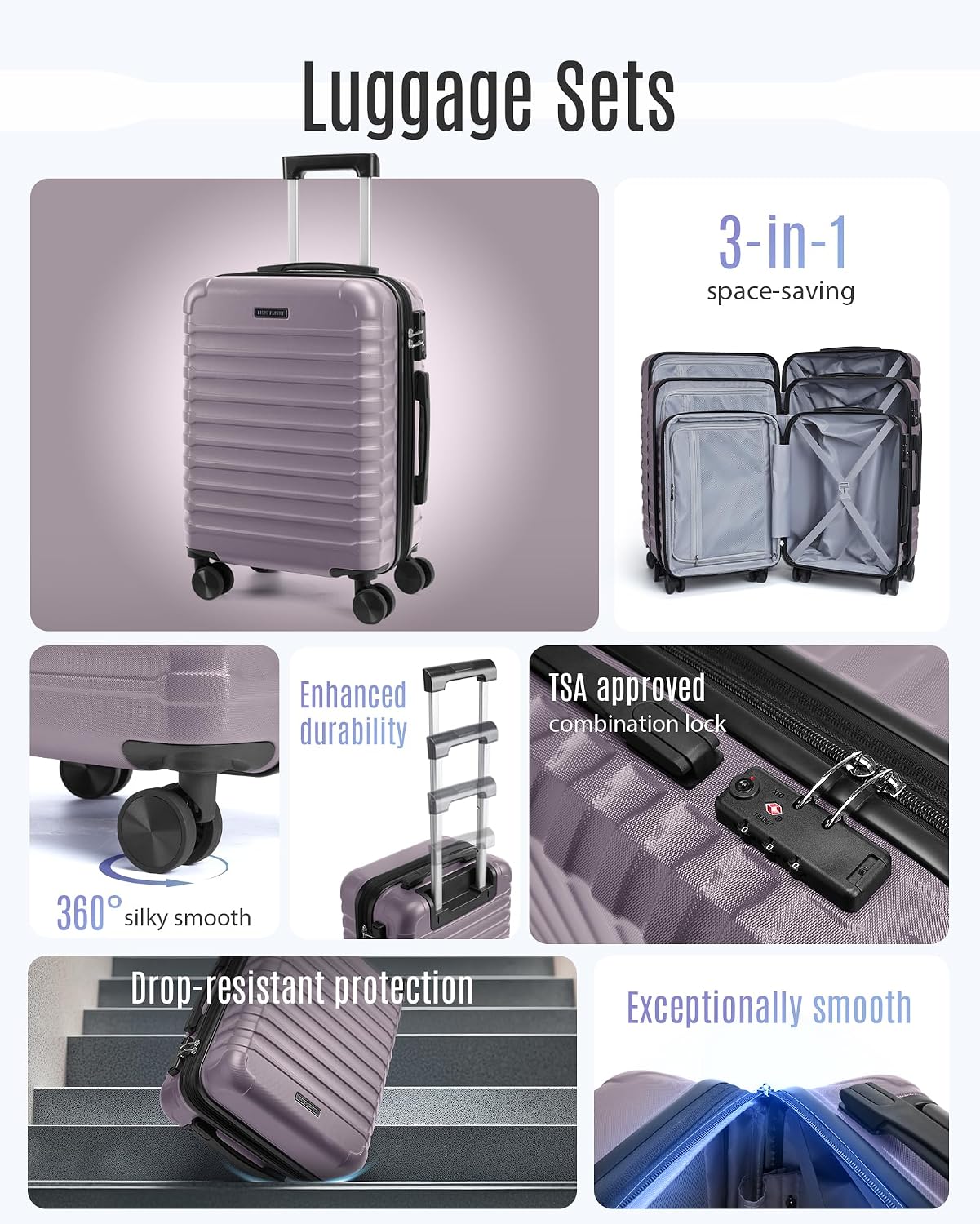 Detalle de LIGHT FLIGHT 3-Piece Hardside Luggage Set 20/24/28