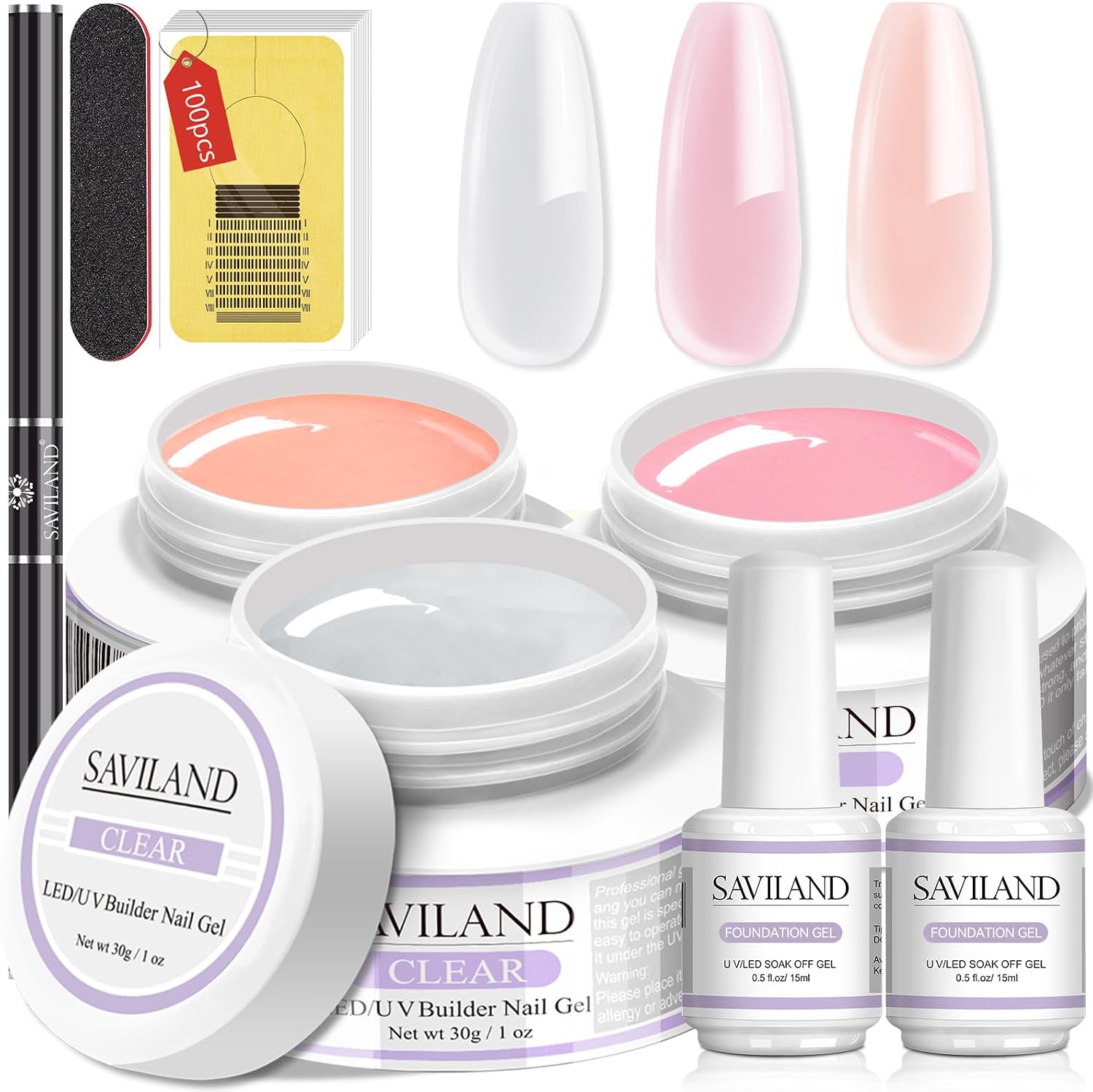 Thumbnail 6 de SAVILAND Kit Gel Ricostruzione Unghie 4 Colori con Base e Top Coat – Rosa Chiaro, Rosa Nudo, Bianco e Trasparente, 100 Pezzi e Strumenti