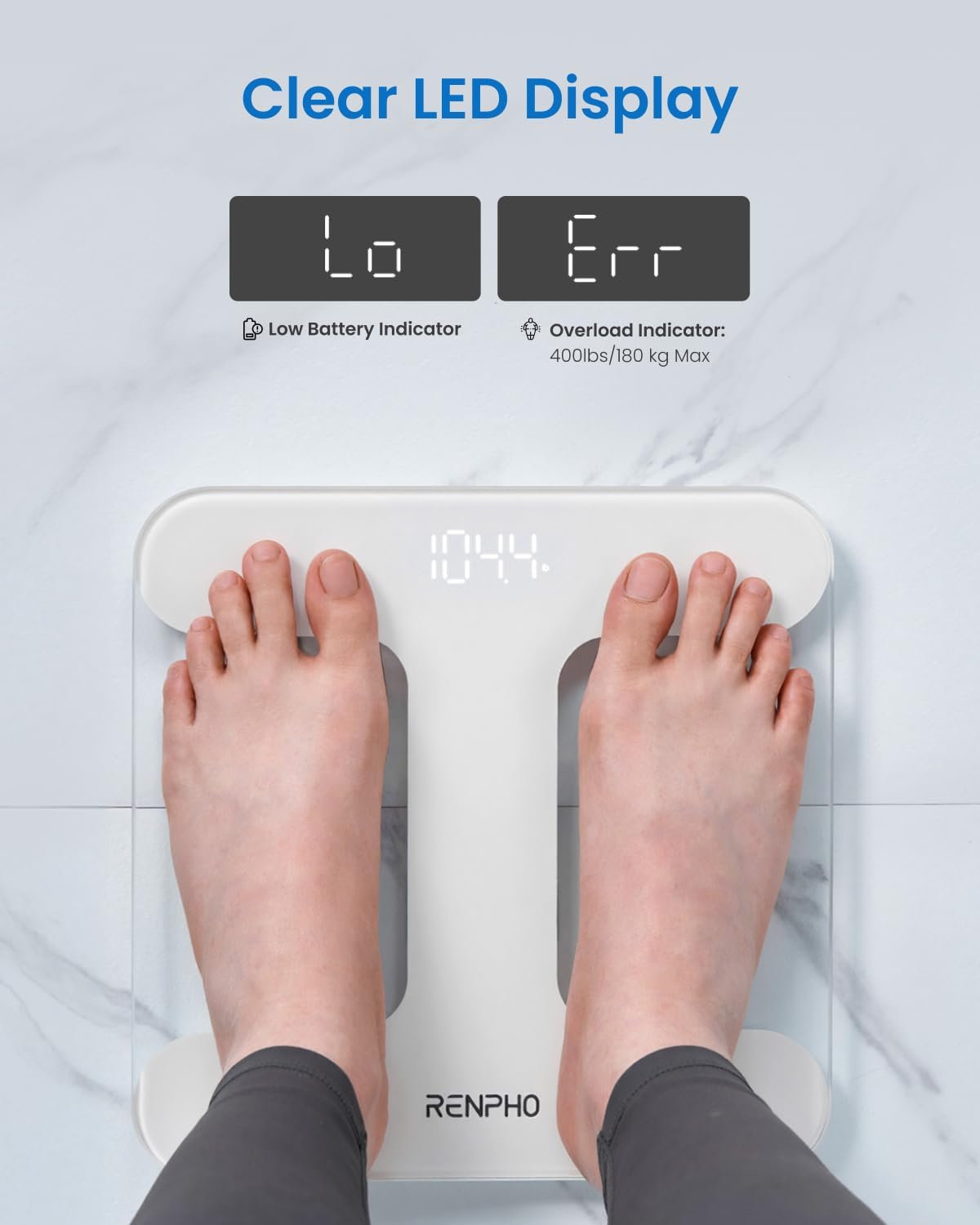 Thumbnail 5 de RENPHO Core TS Personenwaage digital mit heller LED-Anzeige, Kapazität 180 kg und Genauigkeit in 0,05-kg-Schritten