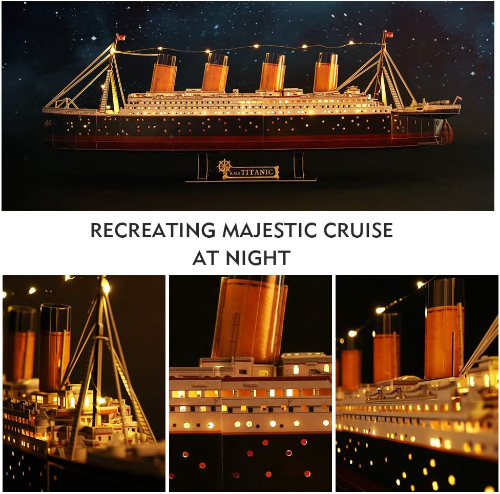 Detalle 1 de CubicFun LED 3D Puzzle Titanic Ship Model 88 cm 266 pieces 🚢