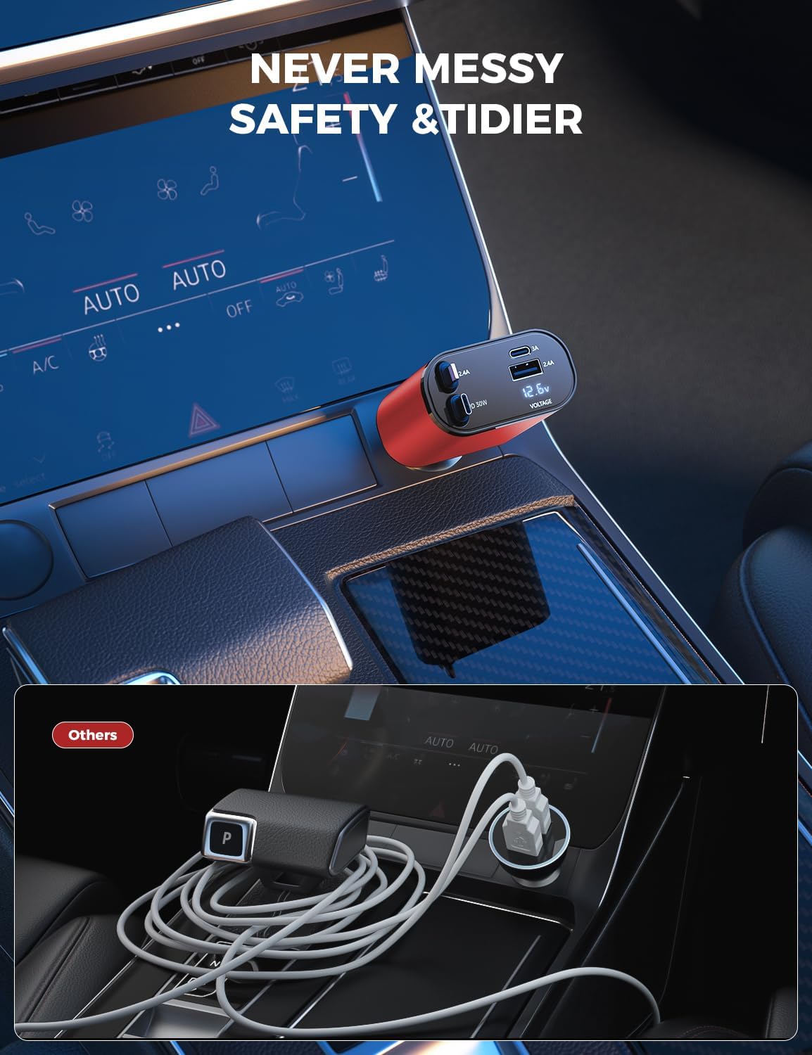 Thumbnail 6 de SUPERONE PT-16 Retractable Car Charger, 4-in-1 with Dual Cables and Voltage Display