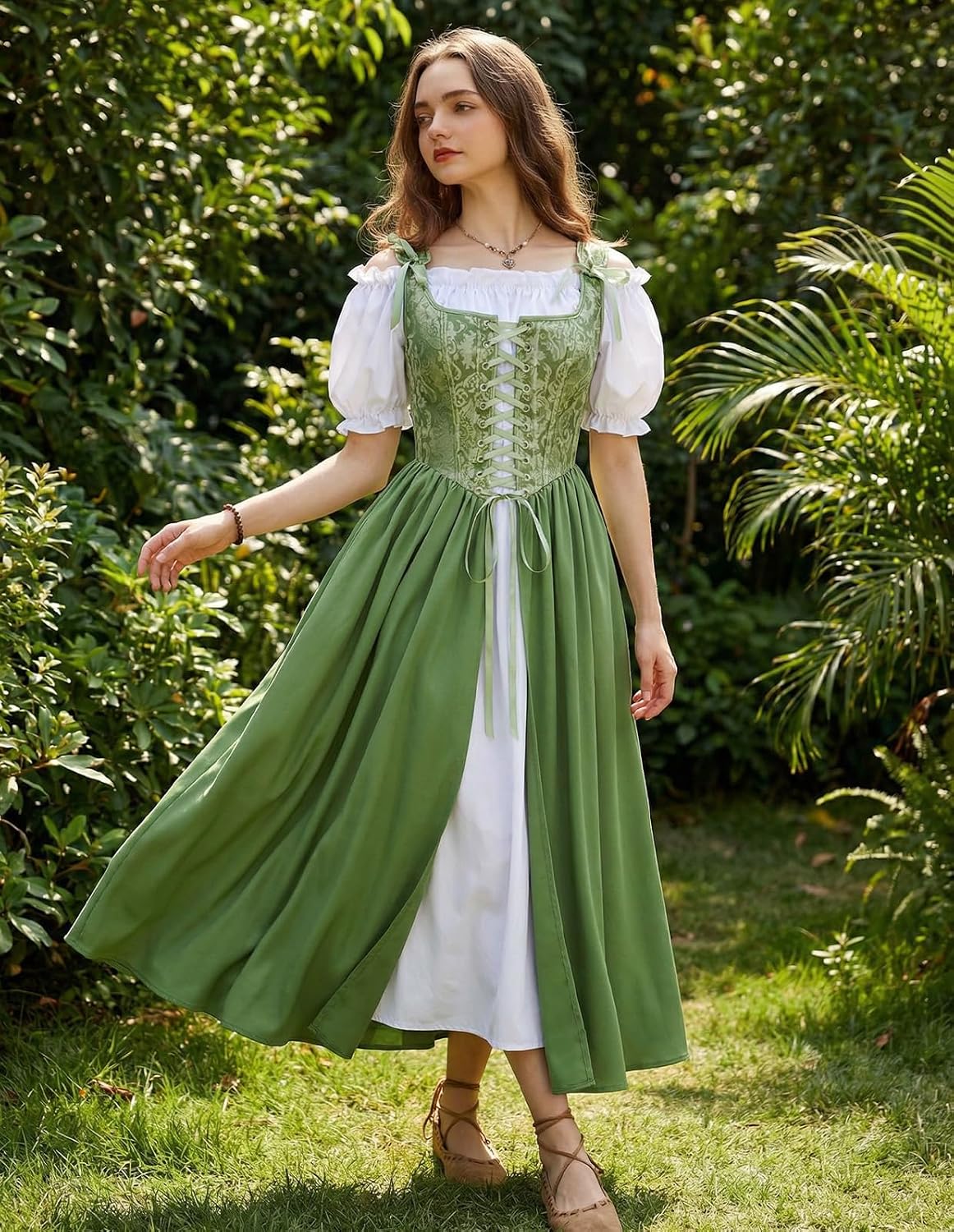 Detalle 2 de Scarlet Darkness Renaissance Costume Dress, Two-Piece Corset Set with Pockets
