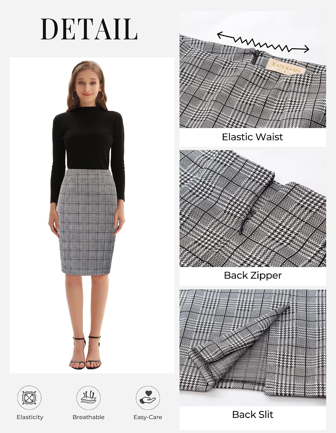 Detalle 2 de Kate Kasin Plaid Pencil Skirt, Knee-Length