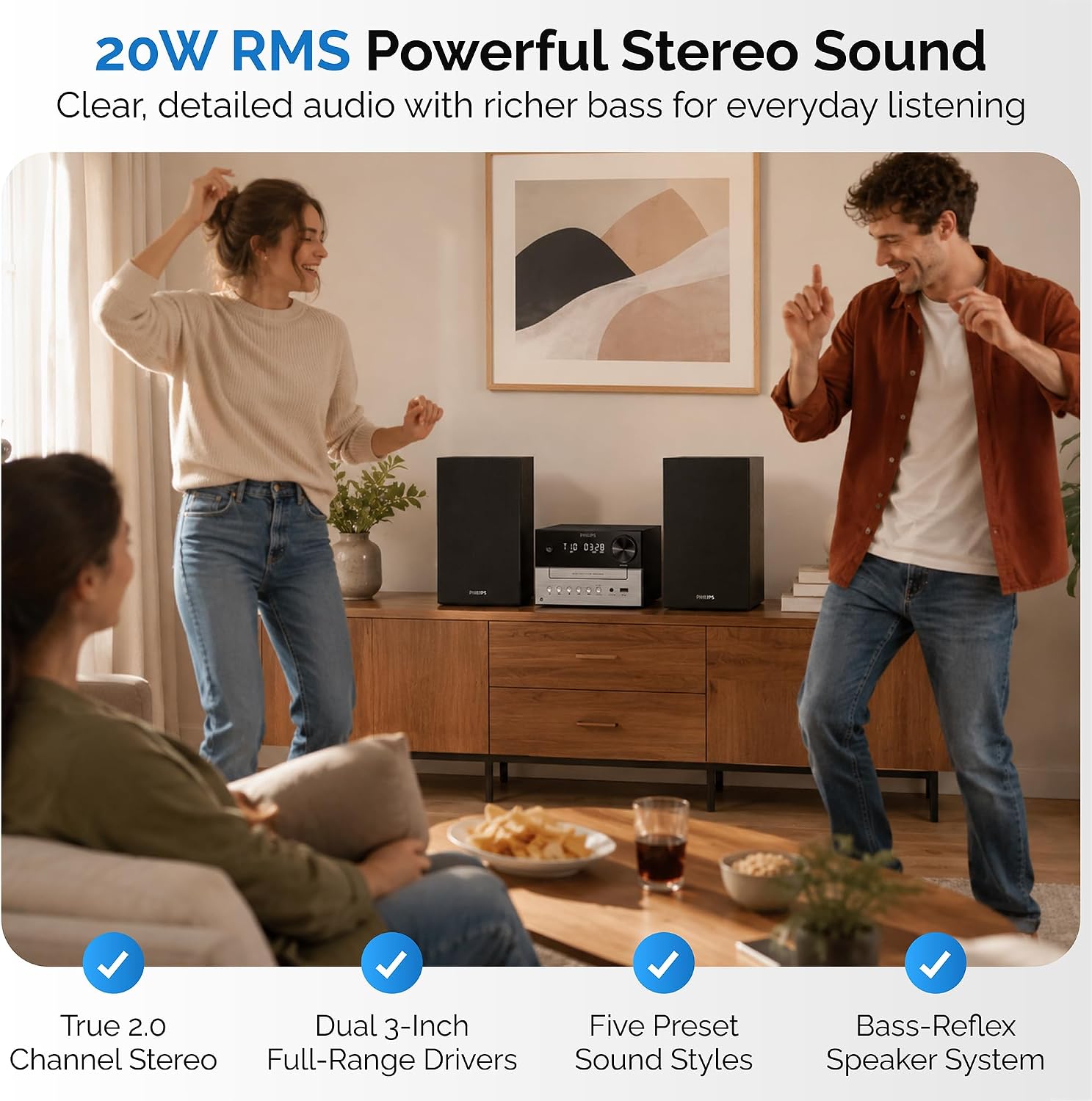 Detalle de Philips TAM3205M2 Micro Music System, Bluetooth 5.4, CD Player, 20W Stereo