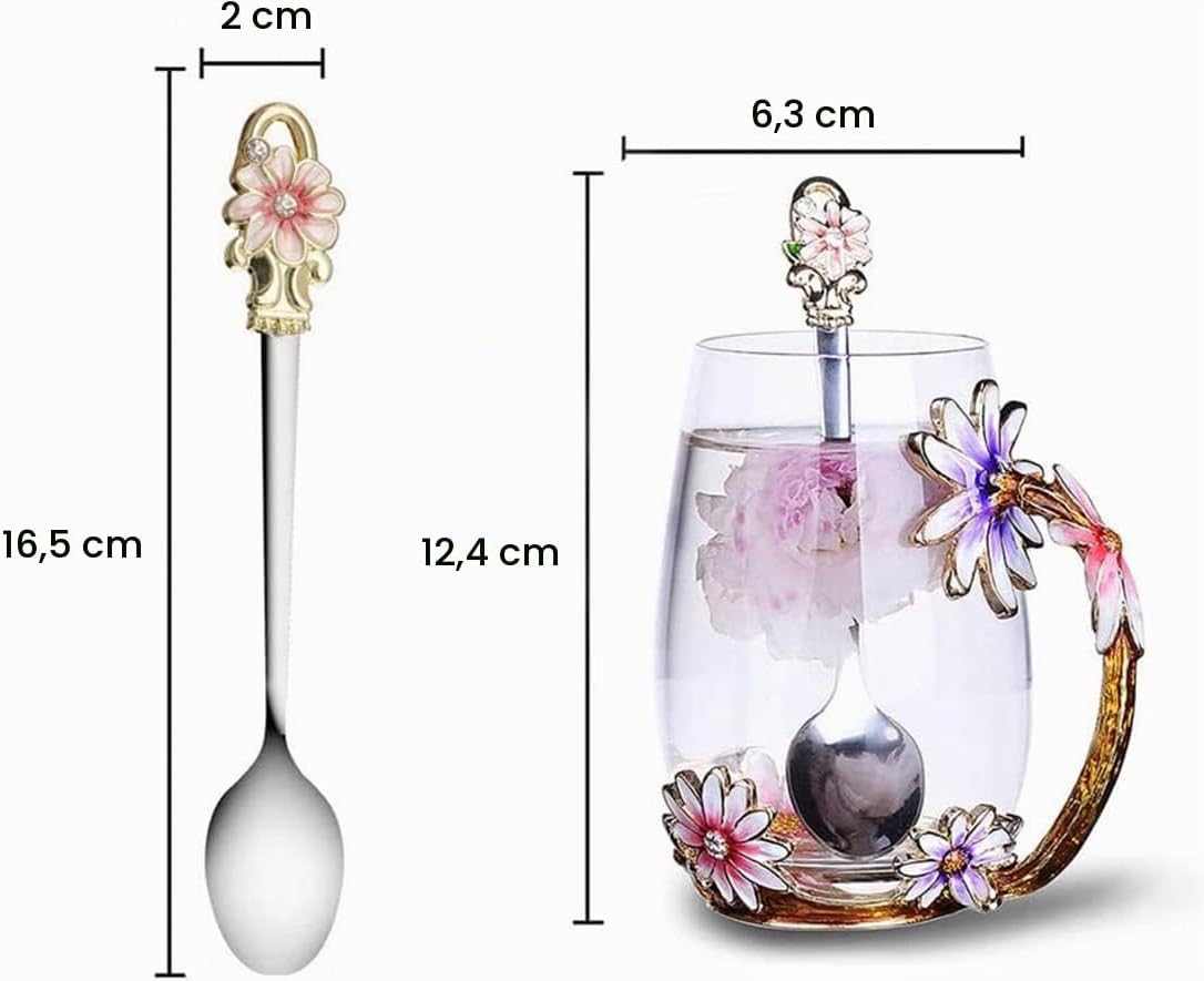 Detalle 2 de Biigming Tasse à thé en Verre émaillé – szklany kubek z kwiatowym zdobieniem