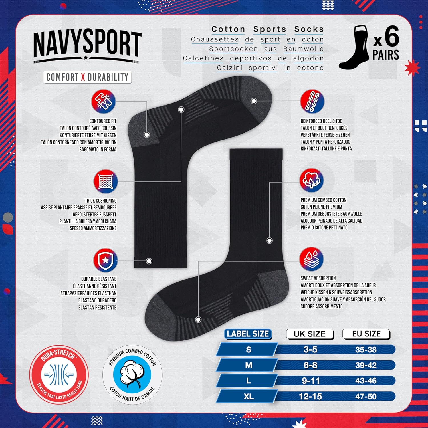 Thumbnail 1 de NAVYSPORT Chaussettes sport coton homme 6 paires