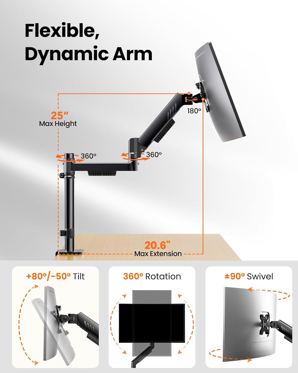 Thumbnail 4 de ErGear Dual Monitor Arm: Adjustable Stacked Vertical Desk Mount for 13"–32" Screens
