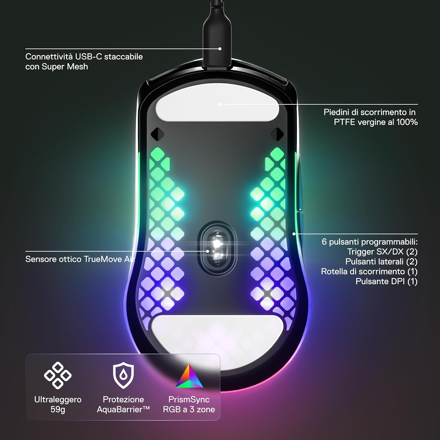 Detalle de SteelSeries Aerox 3 Mouse da gioco ultraleggero