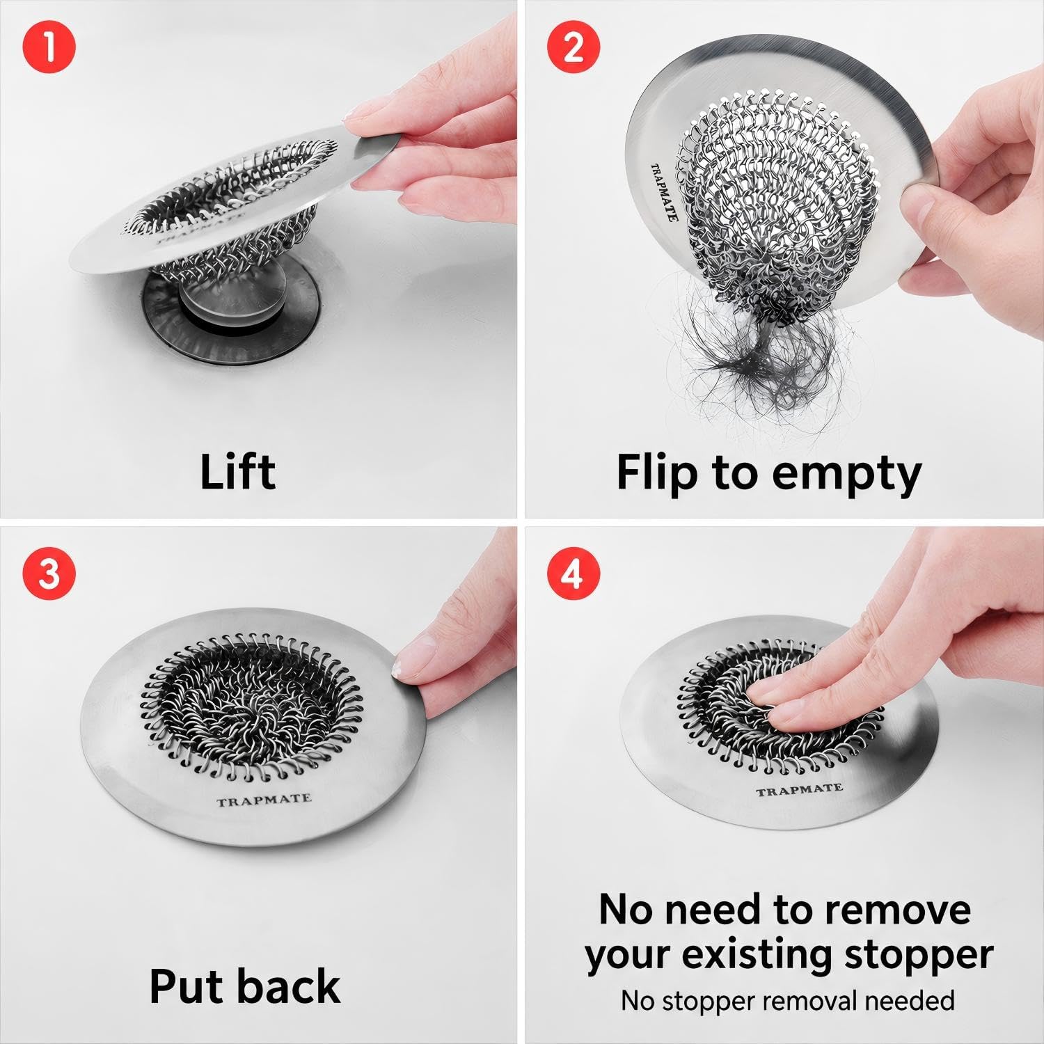 Thumbnail 6 de TRAPMATE XN002 Shower Drain Hair Catcher, 4.4-Inch Reversible Mesh Cover