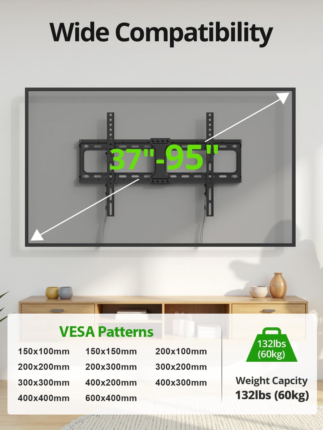 Thumbnail 1 de USX MOUNT Tilting TV Wall Mount for 37"–95" TVs (Up to 132 lbs) — Low Profile, VESA up to 600x400