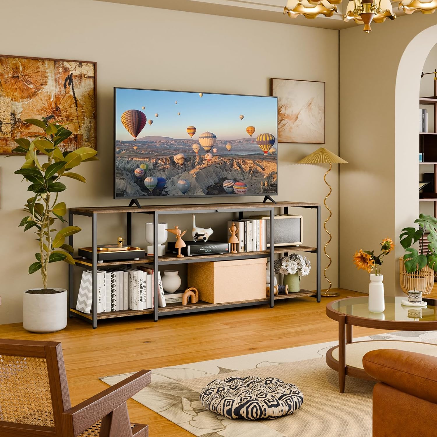 Thumbnail 6 de Aquzee TV Stand for 65 Inch TV – Rustic 58.3" Wide Entertainment Center with Open Storage