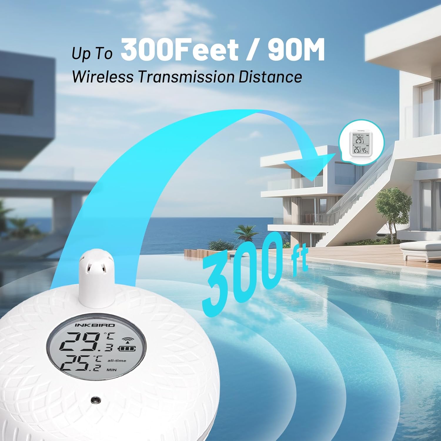 Detalle de Inkbird Wireless Floating Pool Thermometer IBS-P01R — Temperature Monitoring for Pools, Spas and More