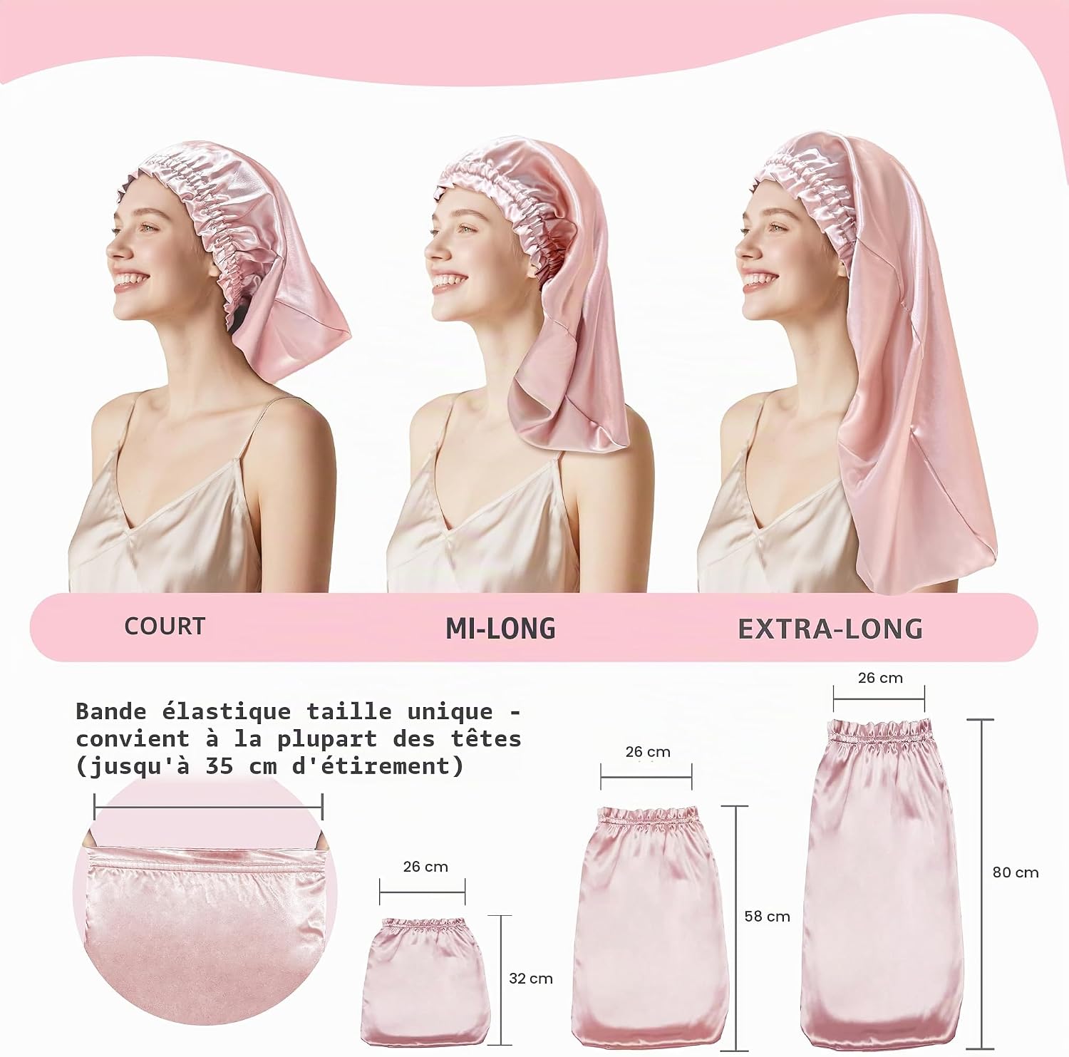Thumbnail 3 de Townssilk Bonnet de nuit en soie 22 momme – DustyPink 32 cm, pour cheveux courts et mi-longs