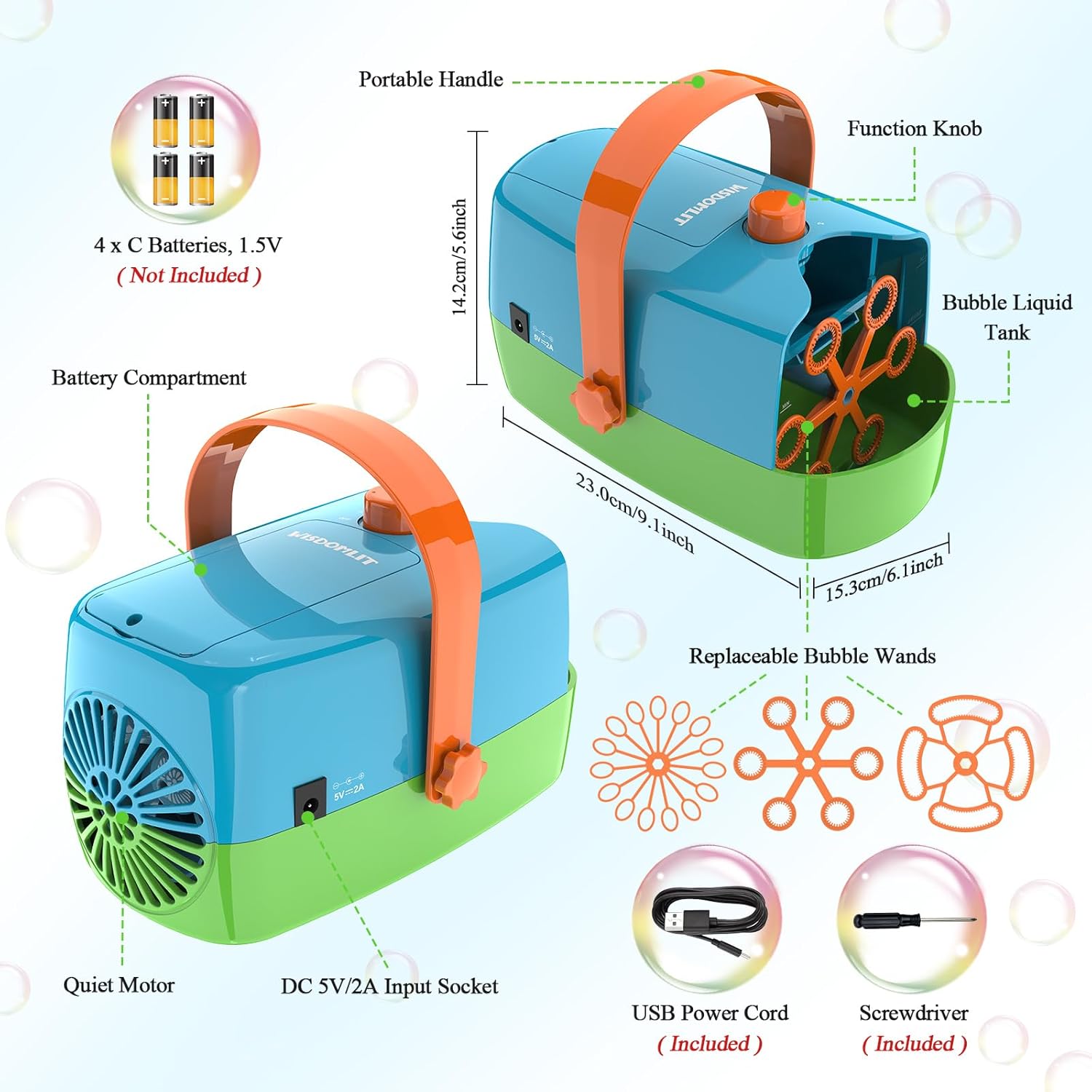 Thumbnail 6 de Wisdomlit Bubble Machine 3-in-1: 3 Bubble Wheels for Small, Regular, and Big Bubbles
