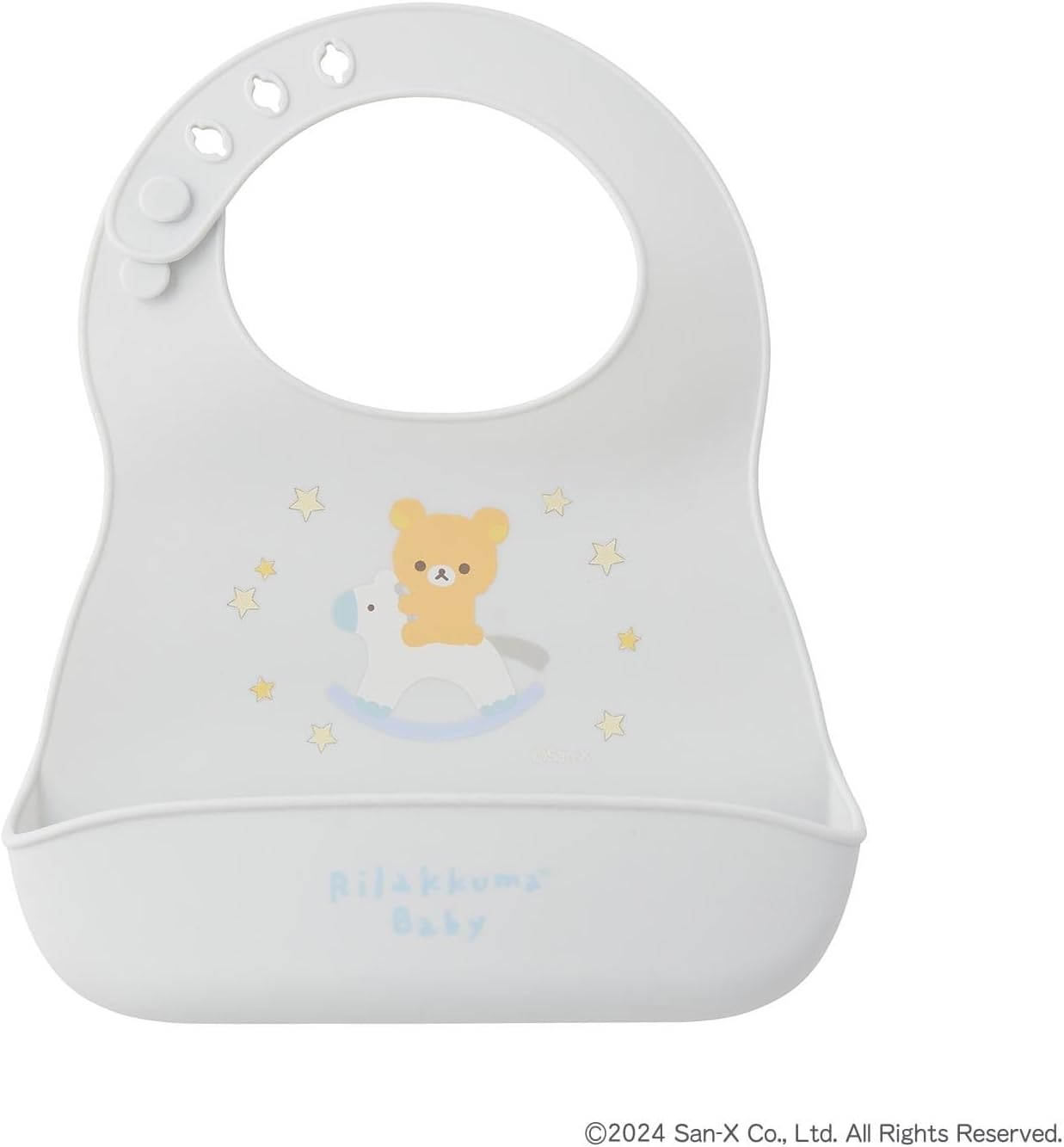 Detalle de DADWAY リラックマベビー シリコーンビブ BBRIL001012100 ブルー・コンパクトにたためるボタン留め