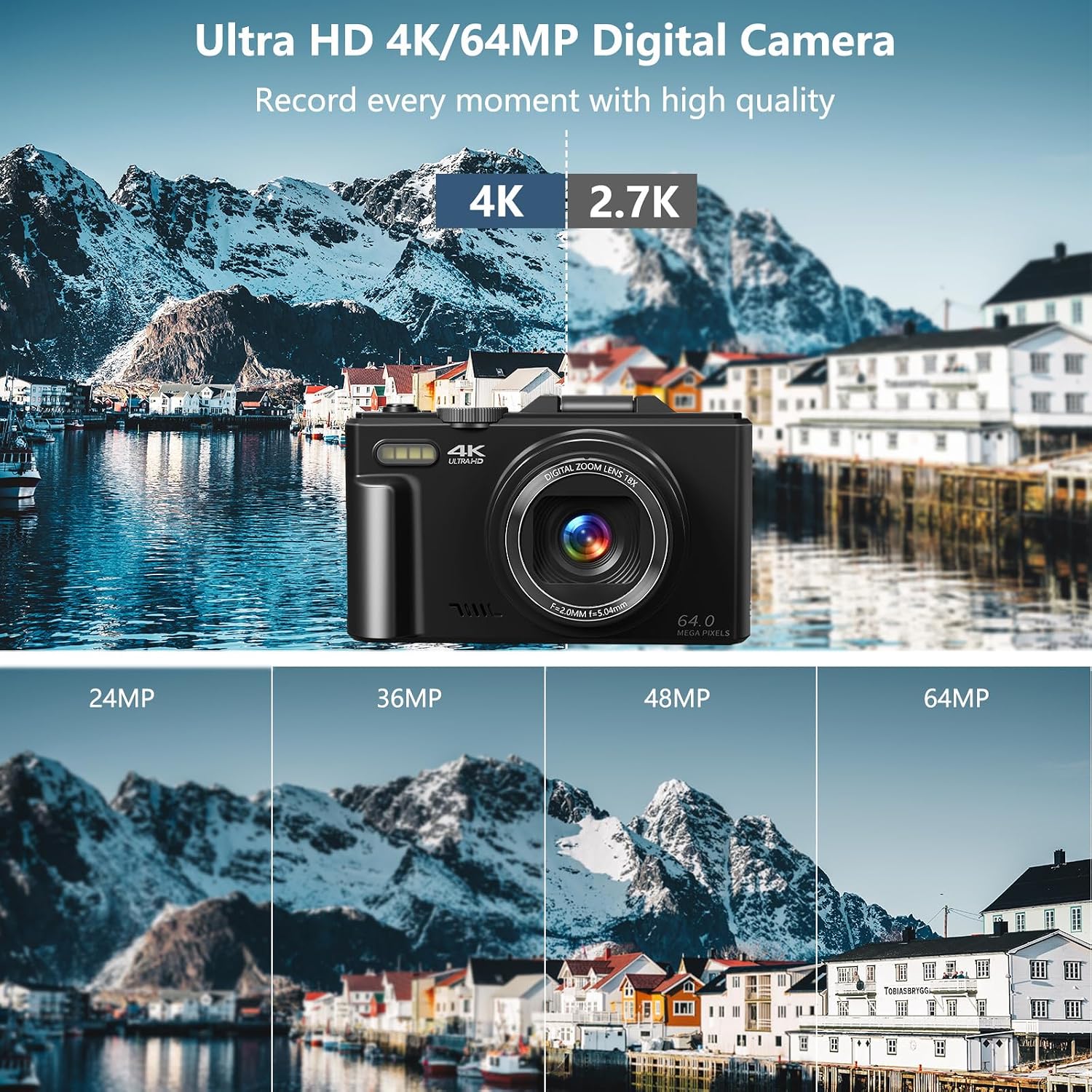 Detalle 2 de Gavonde WD08 4K Digital Camera, 64MP, 180° Flip Screen, 18x Digital Zoom