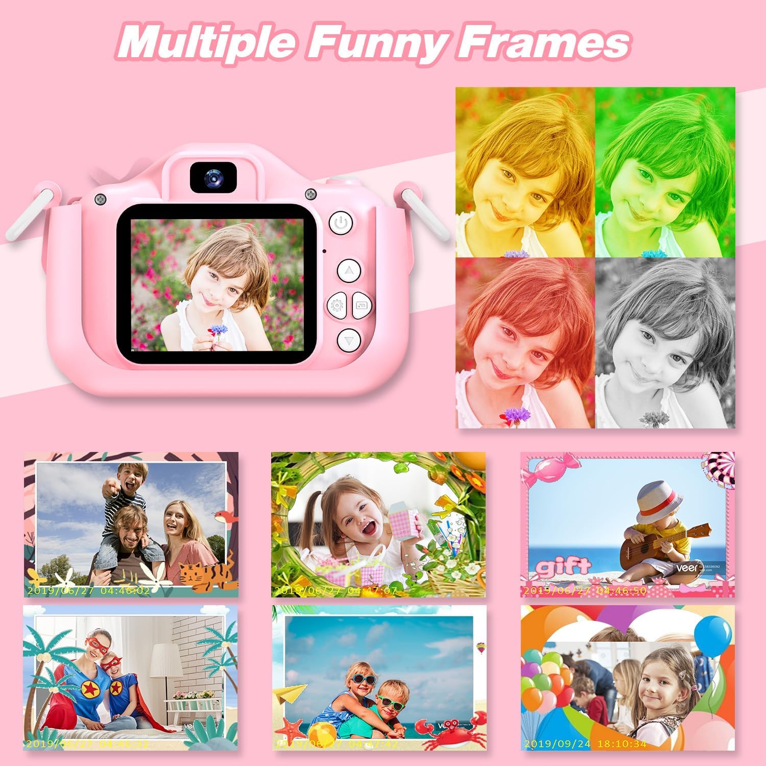 Detalle de goopow H11 Kids Digital Camera, 1080p Video, 8x Digital Zoom, Pink