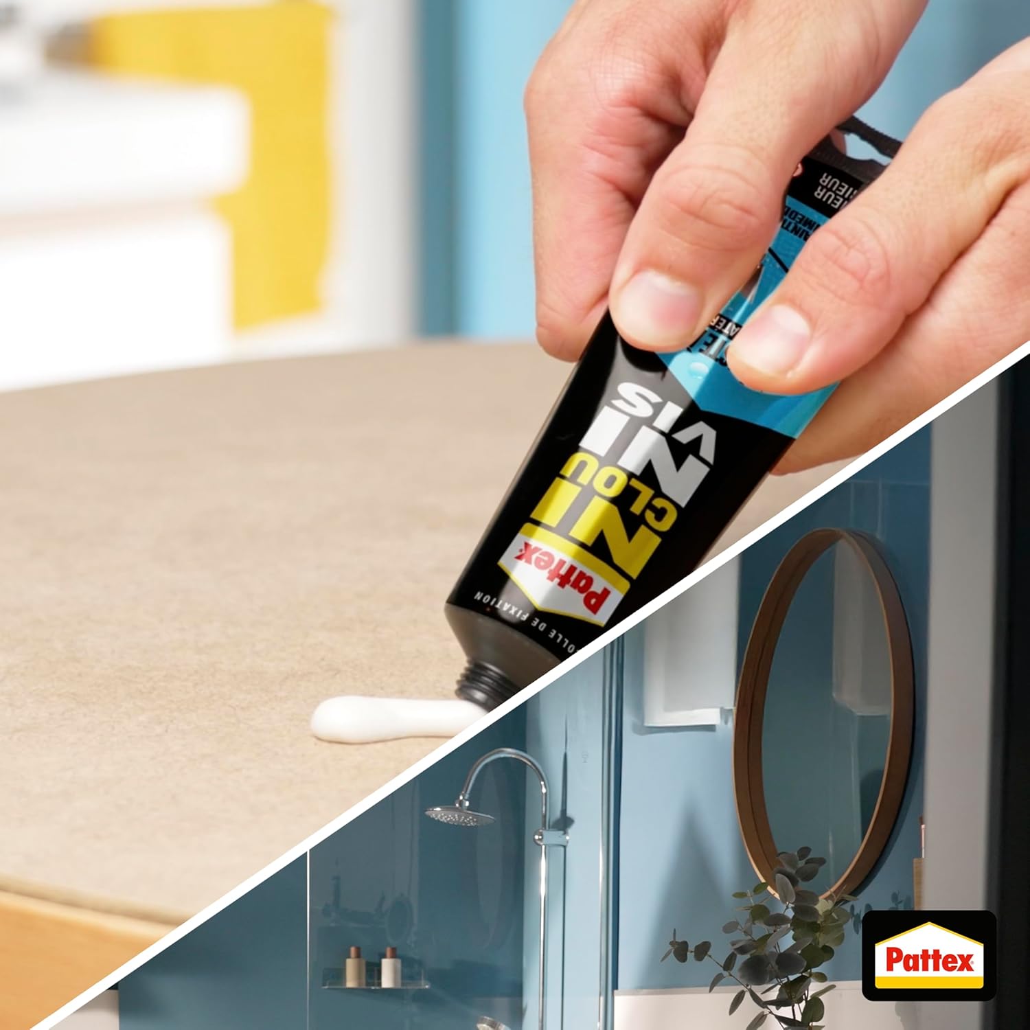 Thumbnail 4 de Pattex Colle Ni Clou Ni Vis Résiste à l'Eau Multi-Matériaux (tube 142 g) – fixation immédiate et mastic blanc flexible