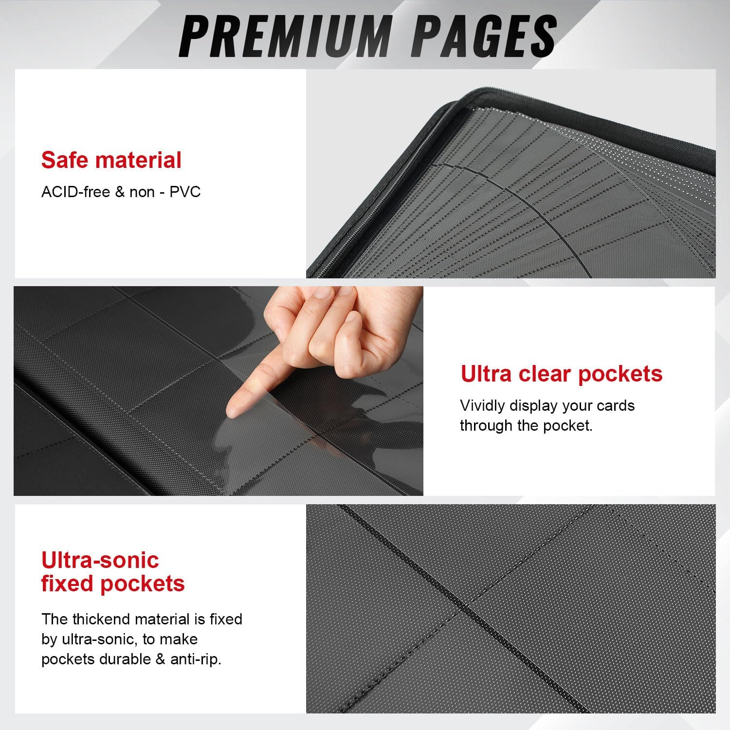 Detalle de Migitec TB-1280 16-Pocket Trading Card Binder, 1,280-Card Capacity, Zippered