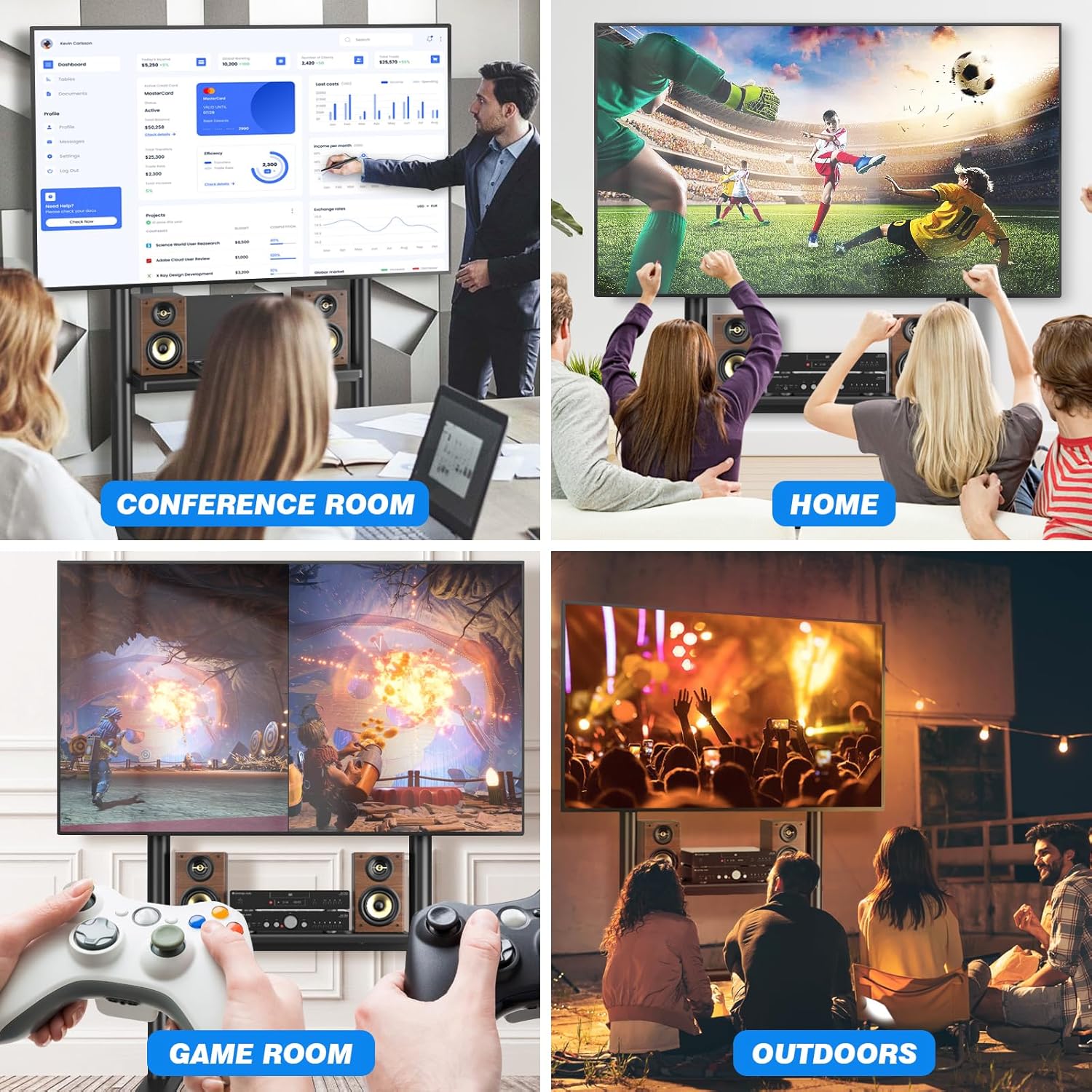 Thumbnail 1 de Support TV sur pied RFIVER avec roulettes verrouillables et étagère (50 à 86 pouces, jusqu’à 68 kg, VESA max 800x600)