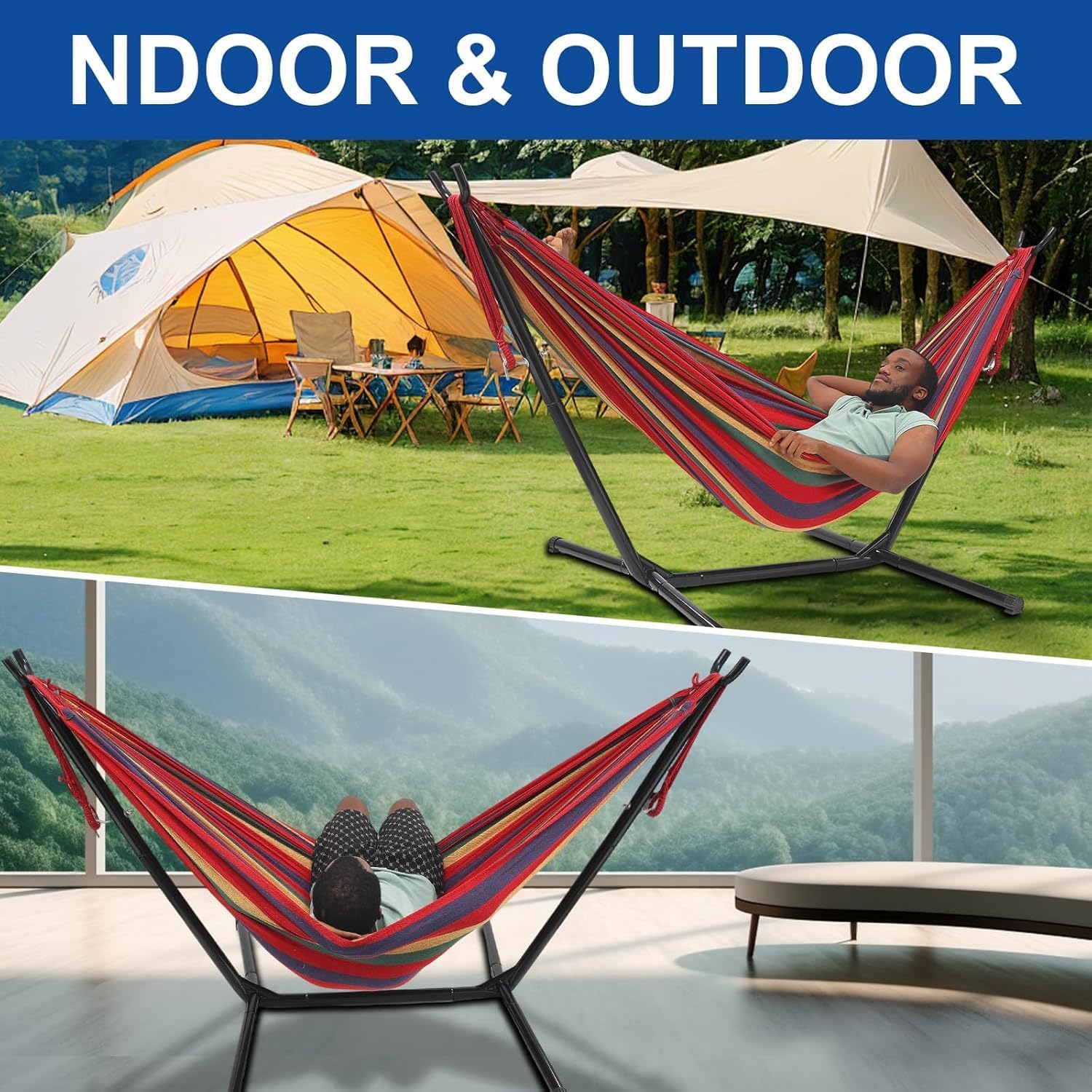 Thumbnail 6 de Blue 2 Person Hammock with Stand for Outside (600lbs capacity) + Carry Bag