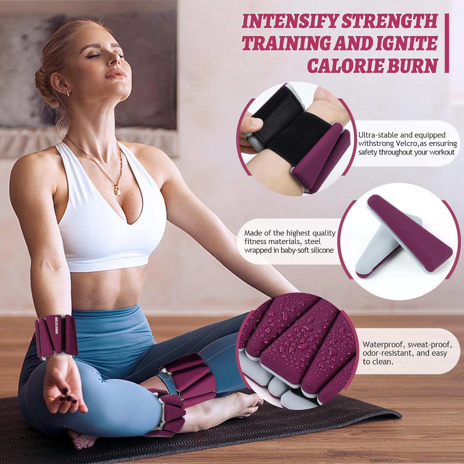 Detalle de BECOJADDE Ankle Weights Set of 2 – Adjustable 1/2/3 lb per weight for versatile workouts