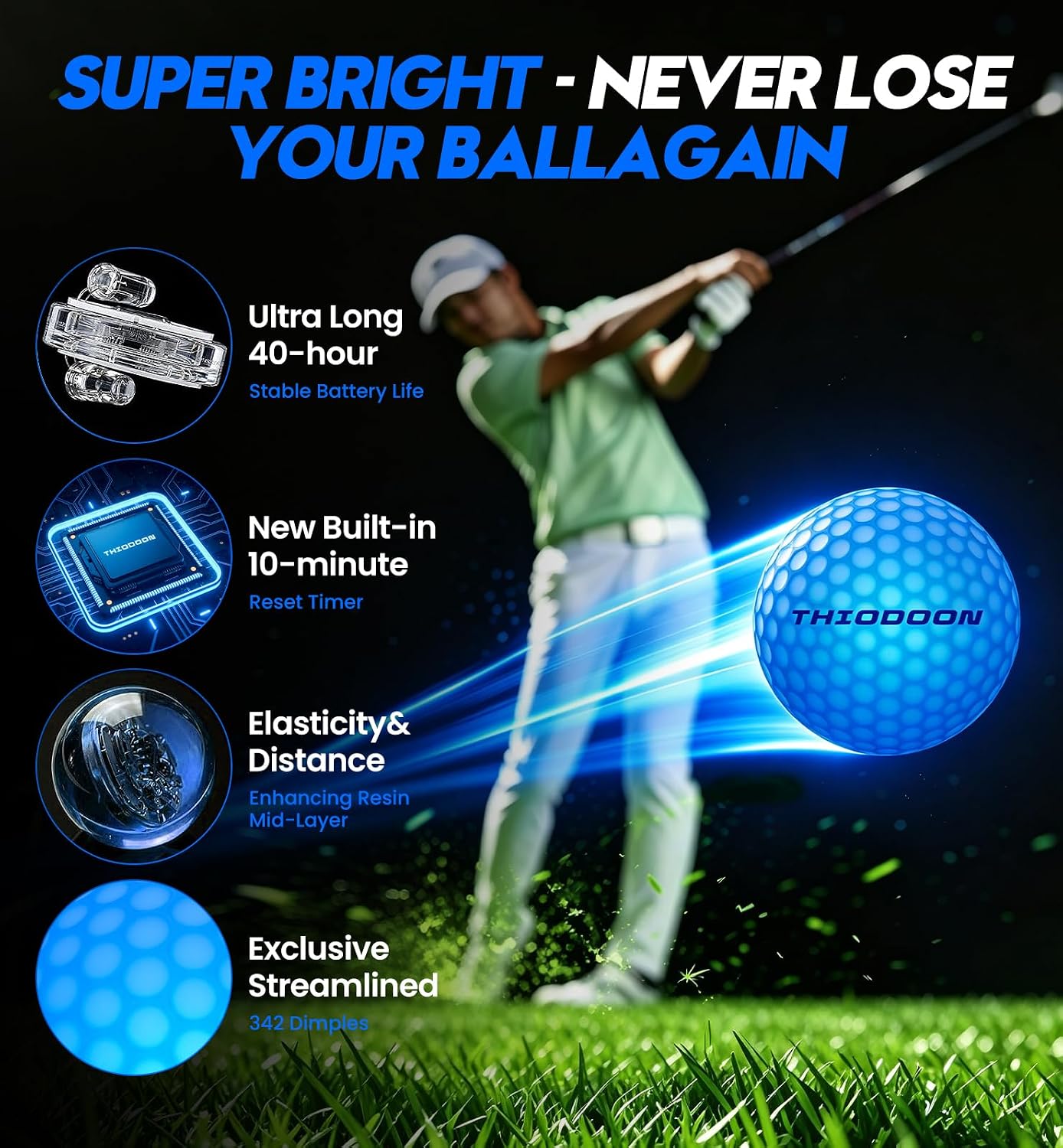 Detalle de THIODOON 1 LED Golf Balls, 6 Colors for Night Golf