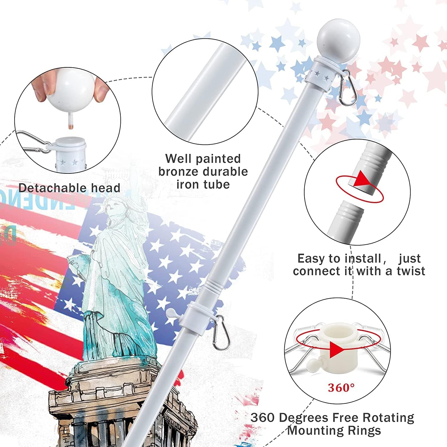 Detalle 2 de cogardenshower 5ft Flagpole Kit, 1-Inch Metal Pole with Two-Angle Mount