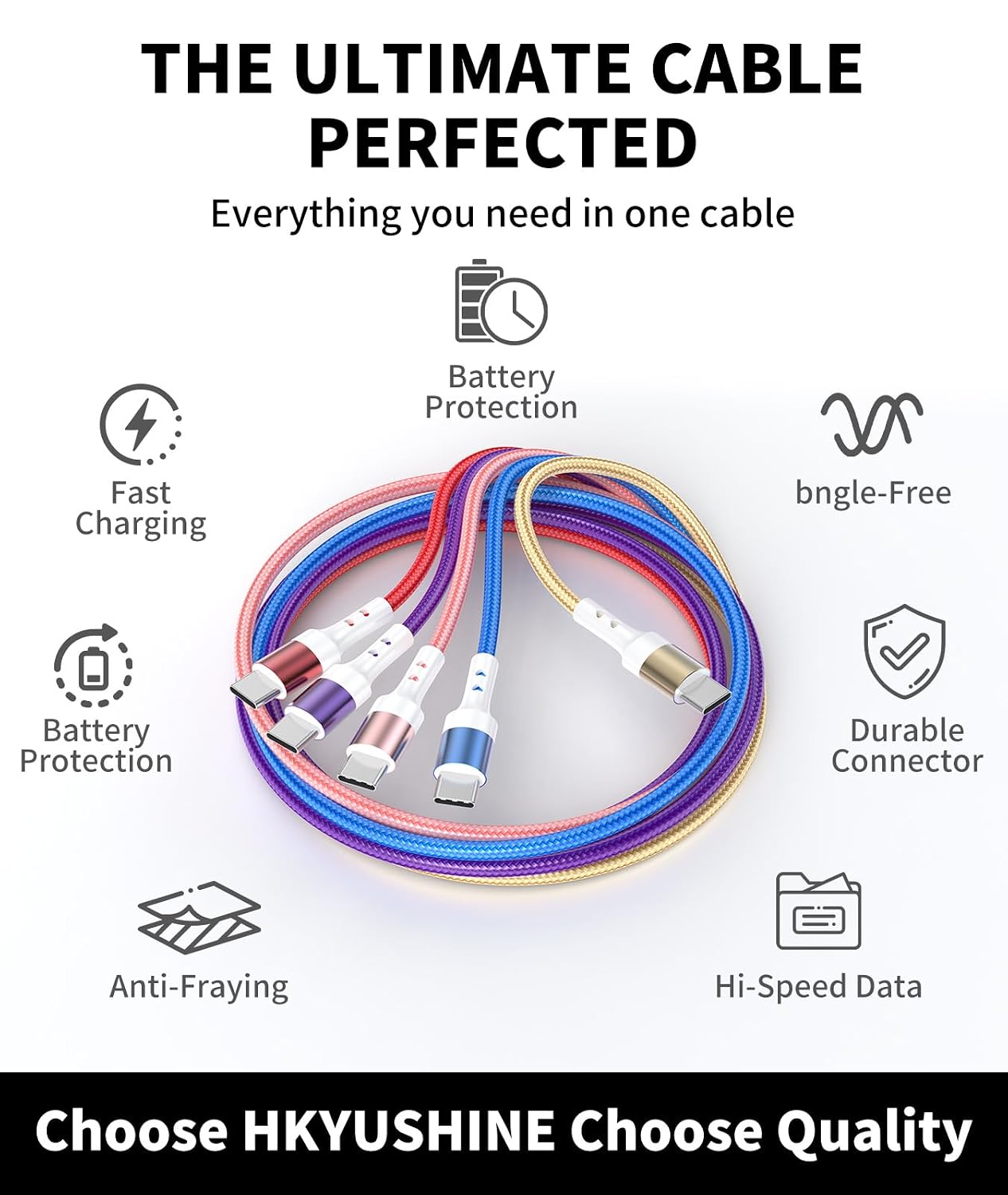 Thumbnail 1 de HKYUSHINE USB C Charger Cable 5-Pack: Long-Neck, Reinforced 3.1A USB-A to USB-C Cables
