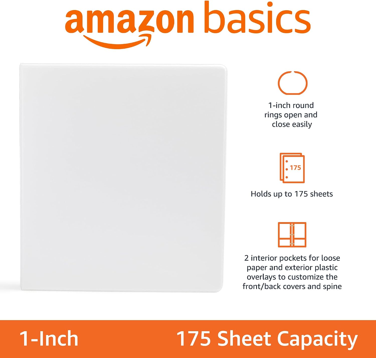 Detalle 2 de Amazon Basics 3-Ring Binder, 1-Inch, 4-Pack