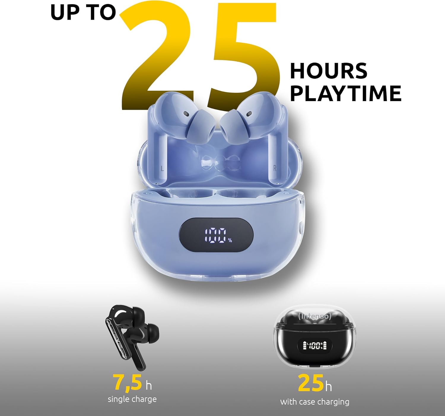 Detalle de Intenso Buds Plus T315AE – TWS True Wireless mit ANC, ENC, Bluetooth 5.4 & bis zu 25 Std. Musikwiedergabe