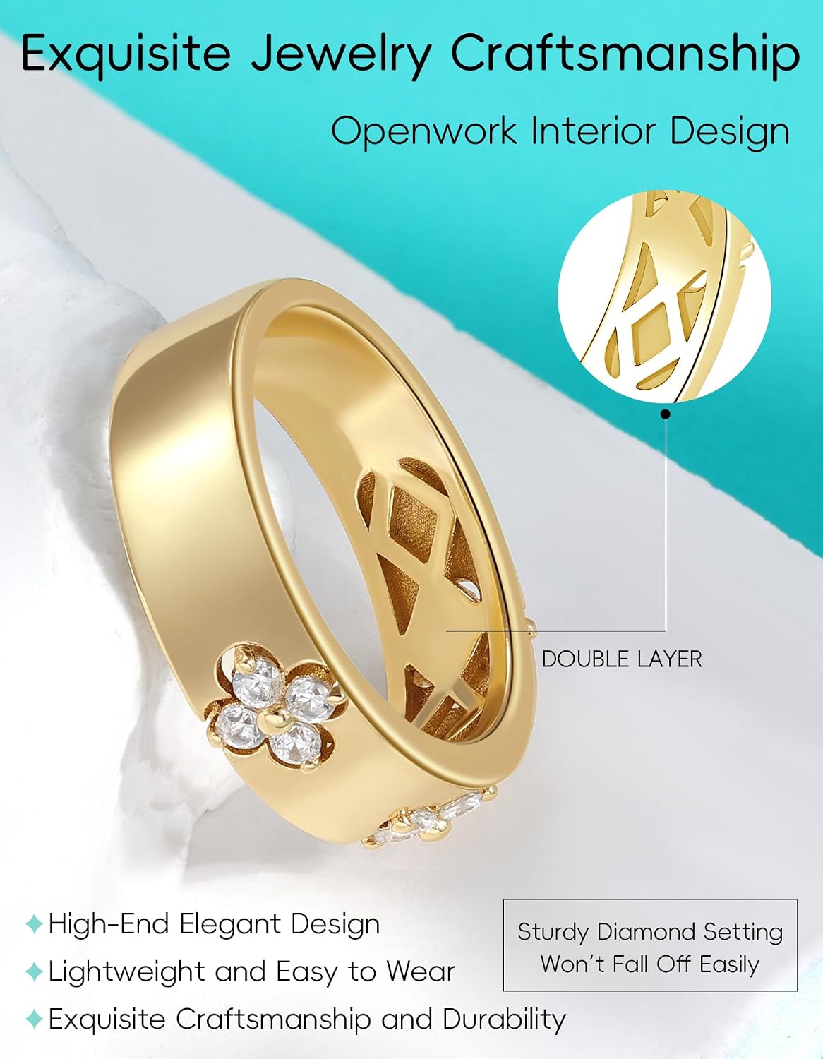 Detalle de TIMELESSTAR Moissanite Ring 14K Gold Plated